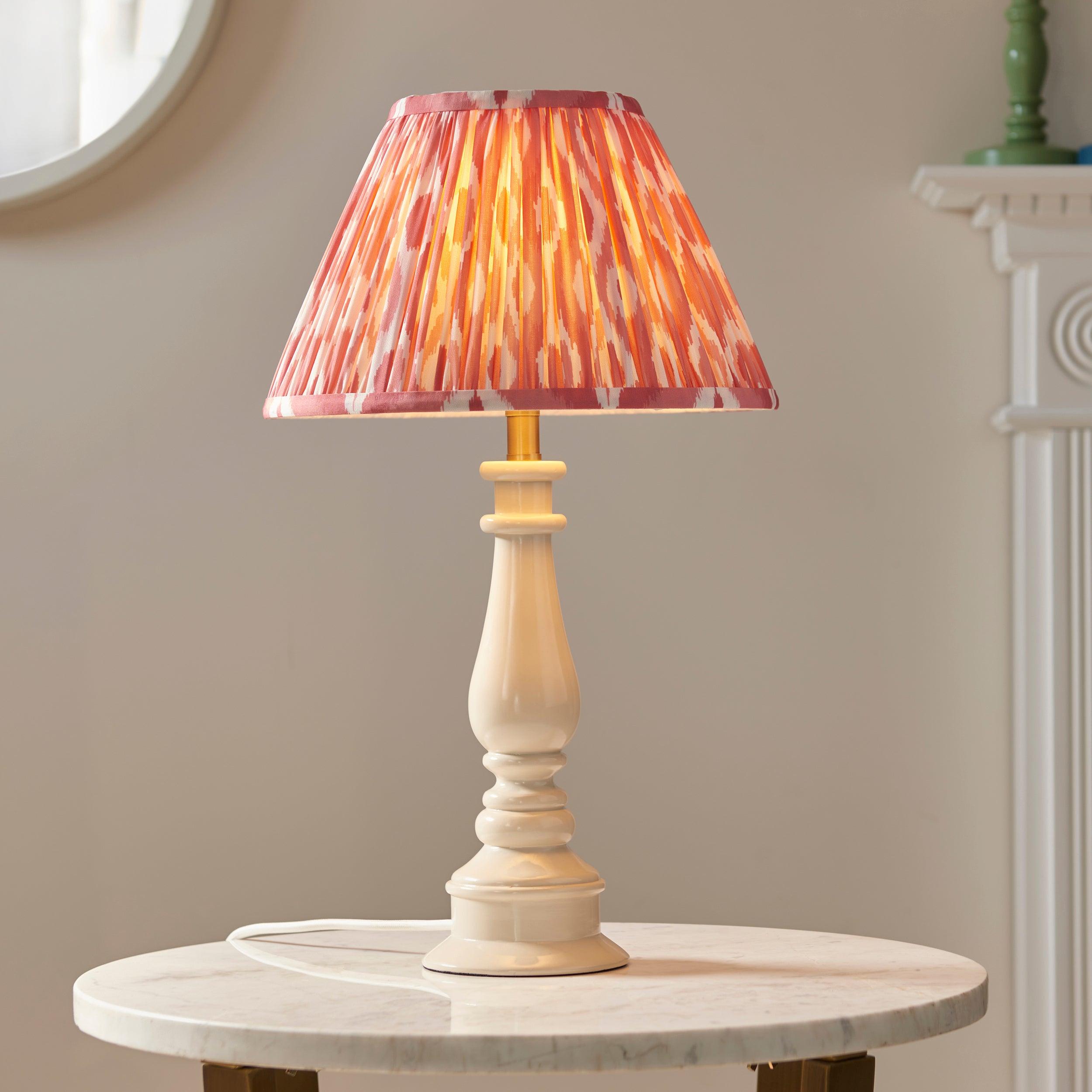 Myrtle White Table Lamp & Ikat 30cm Coral Pink Shade