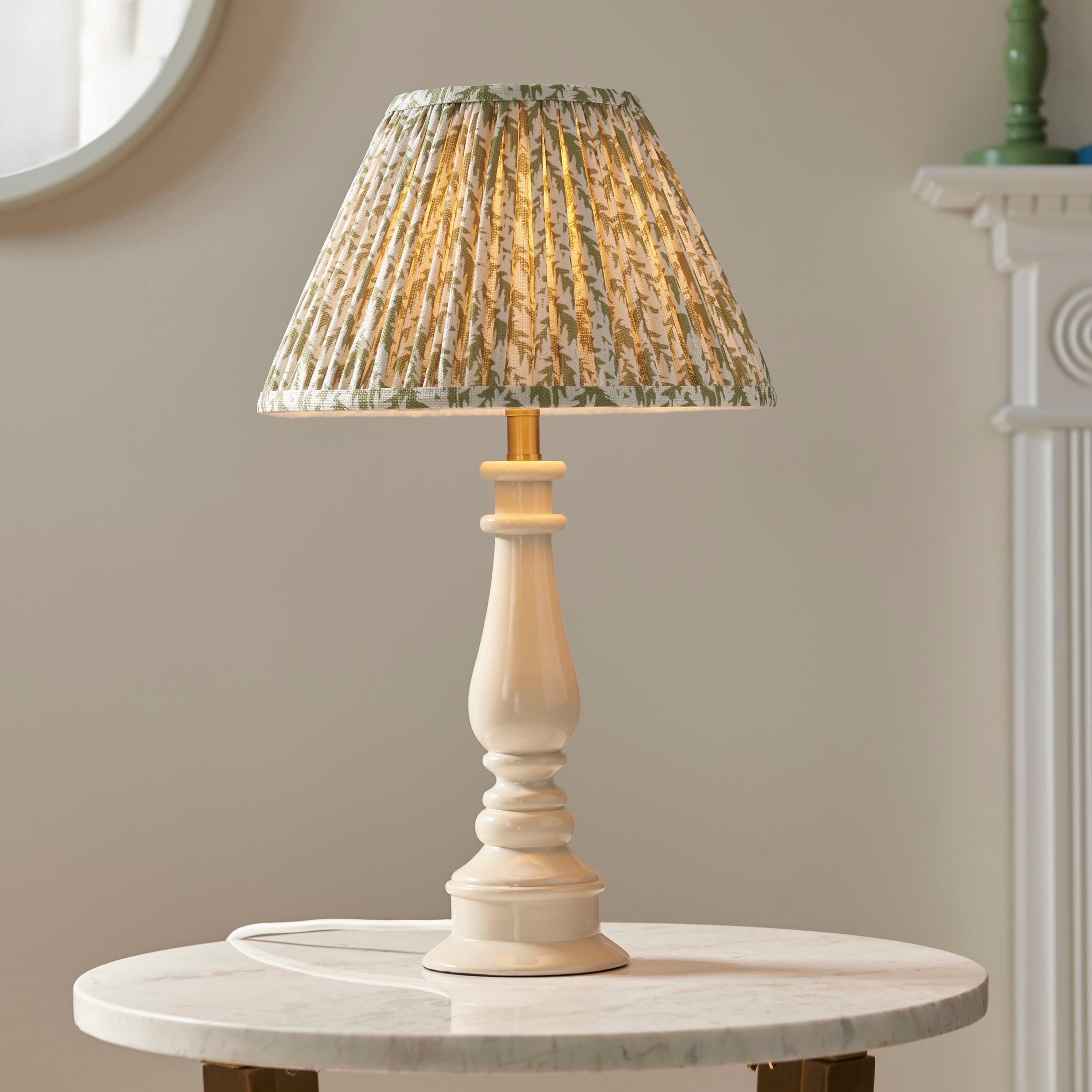 Myrtle White Table Lamp & Leaf 30cm Herb Garden Green Shade