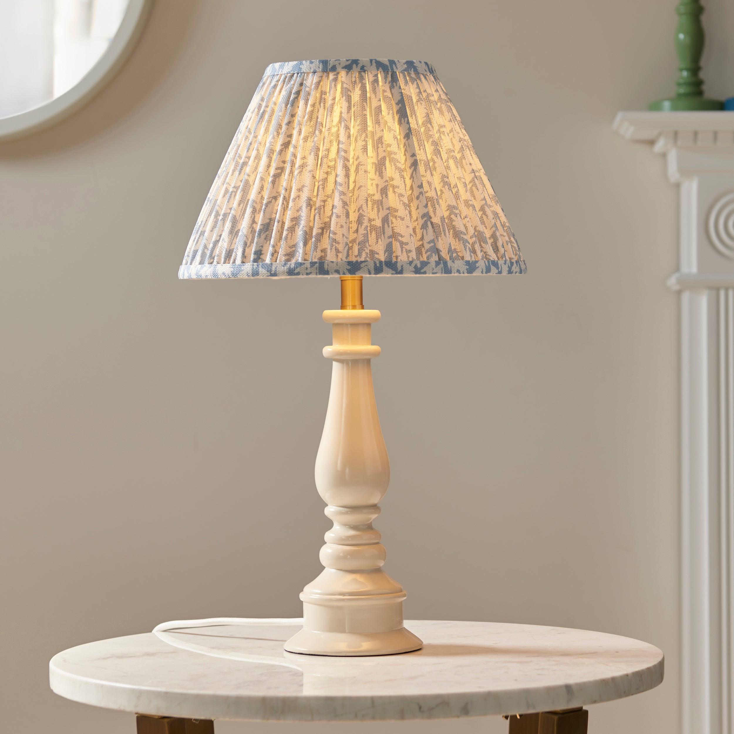 Myrtle White Table Lamp & Leaf 30cm Shell Bay Blue Shade