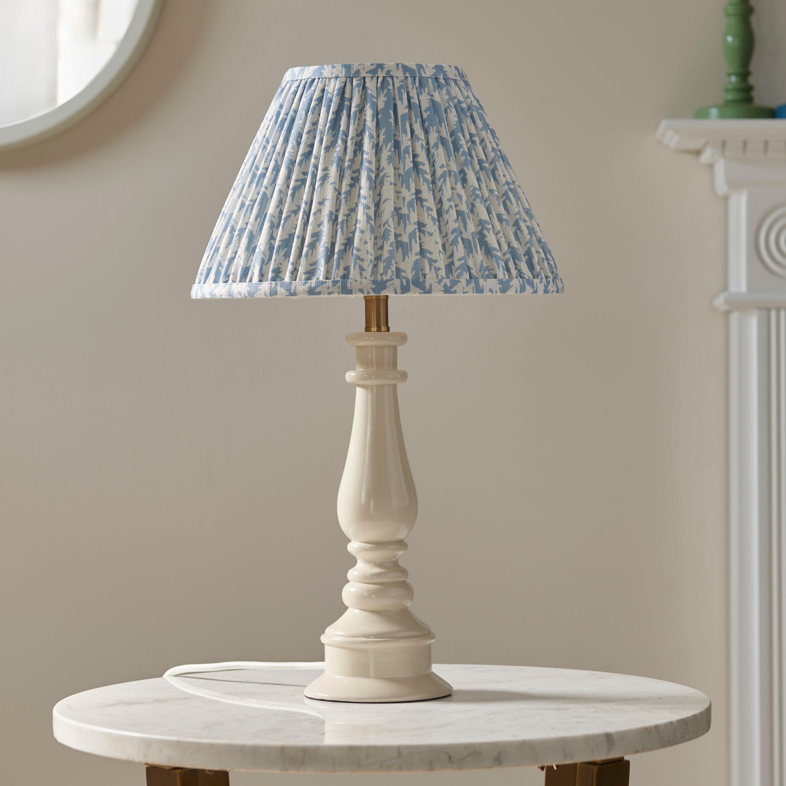 Myrtle White Table Lamp & Leaf 30cm Shell Bay Blue Shade