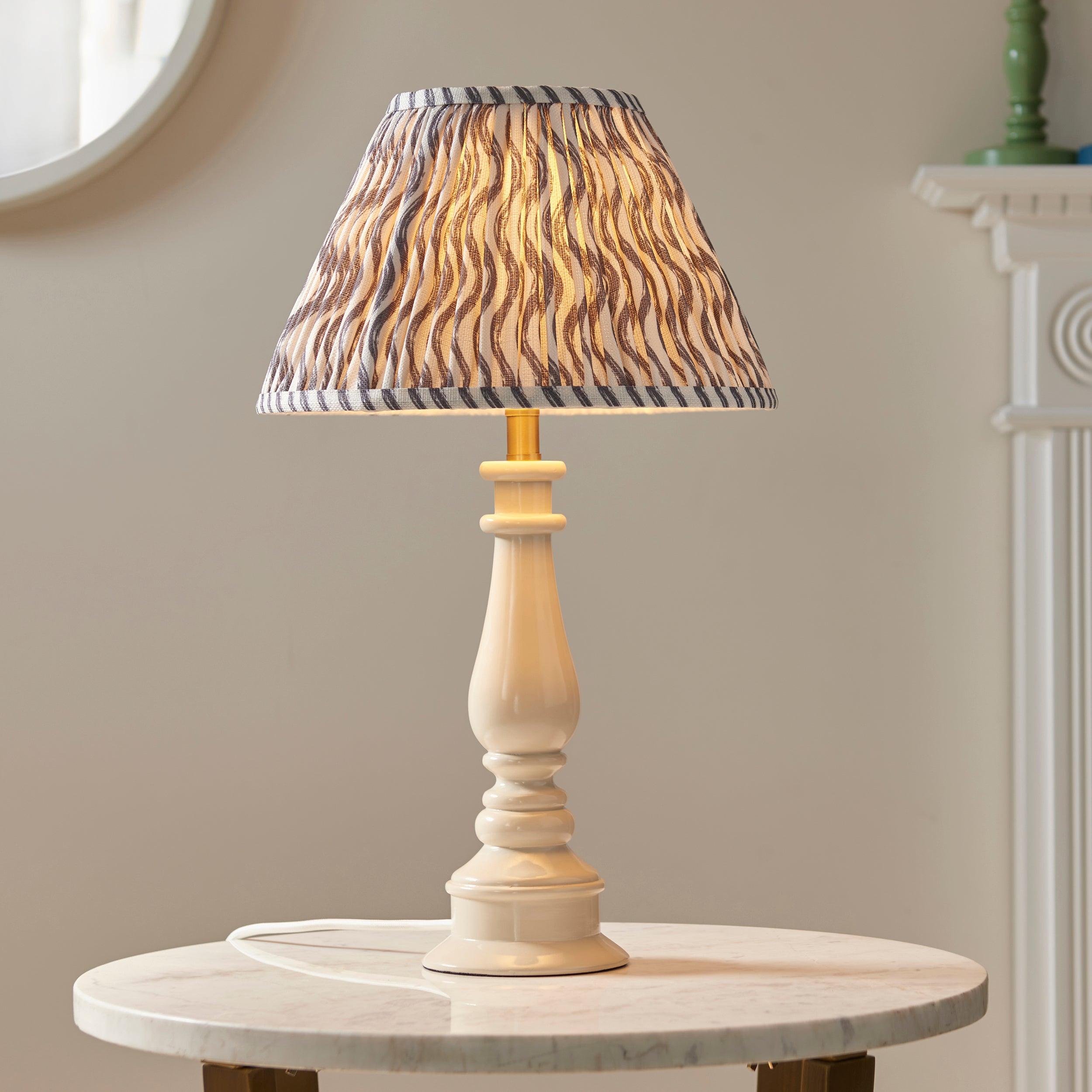 Myrtle White Table Lamp & Ripple 30cm Pearl Grey Shade