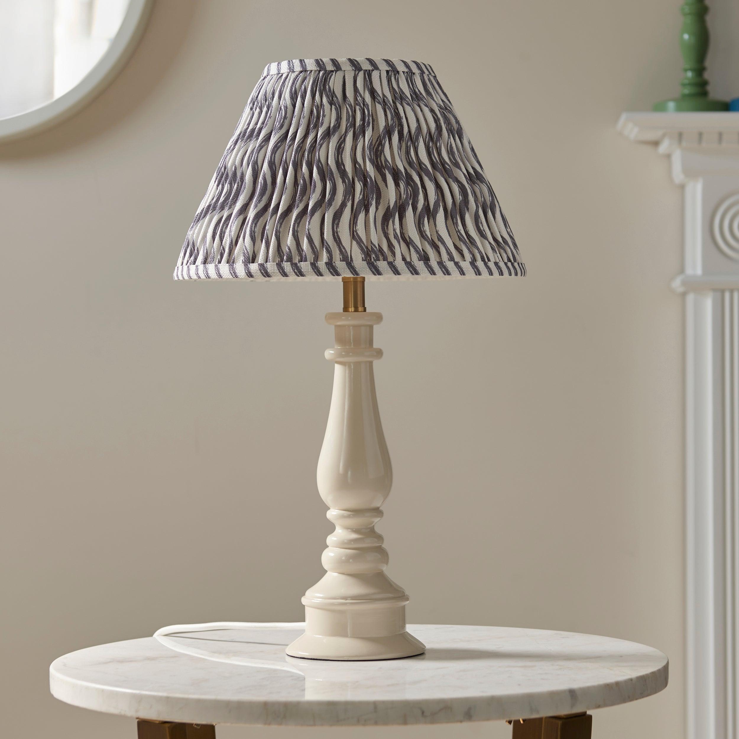 Myrtle White Table Lamp & Ripple 30cm Pearl Grey Shade
