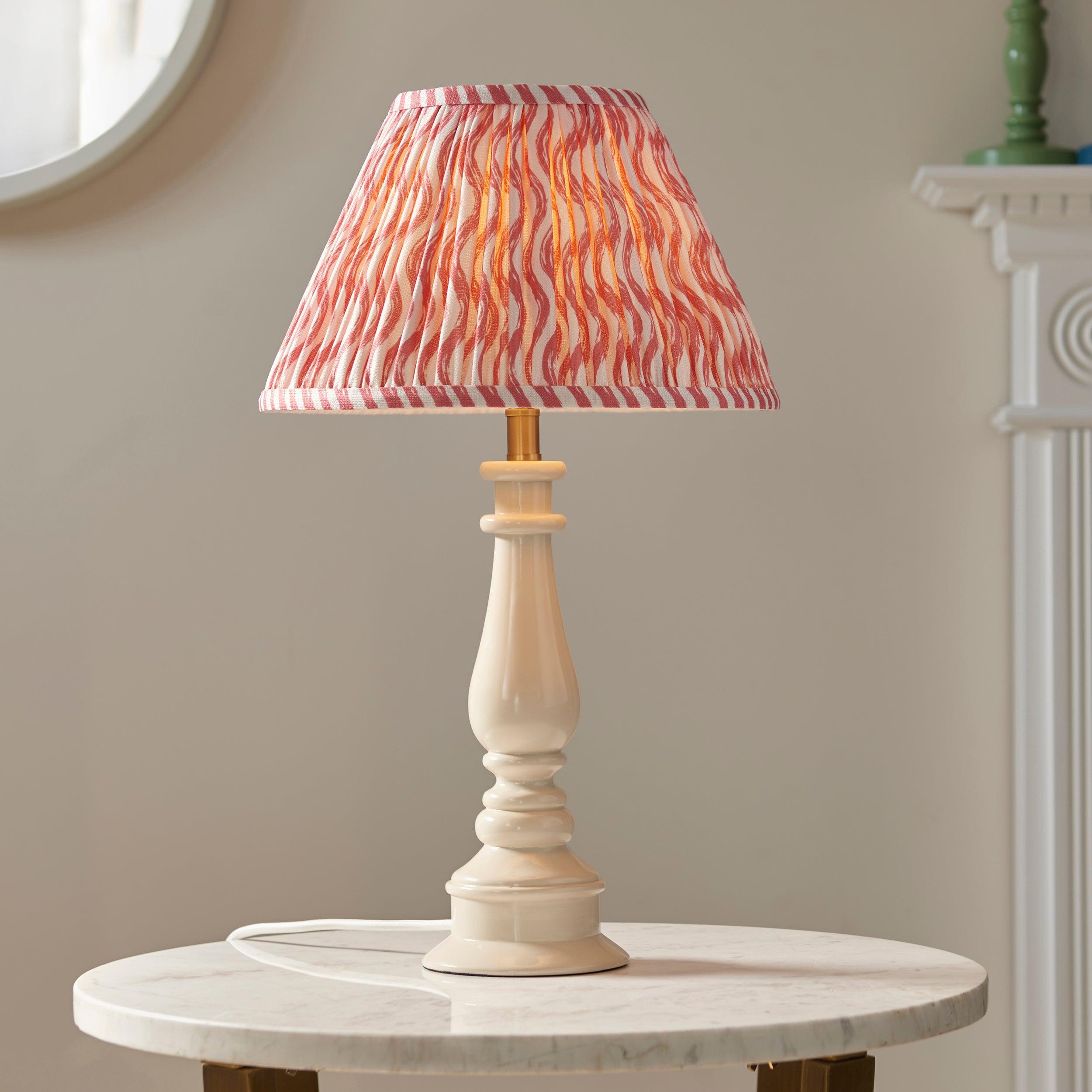 Myrtle White Table Lamp & Ripple 30cm Coral Pink Shade