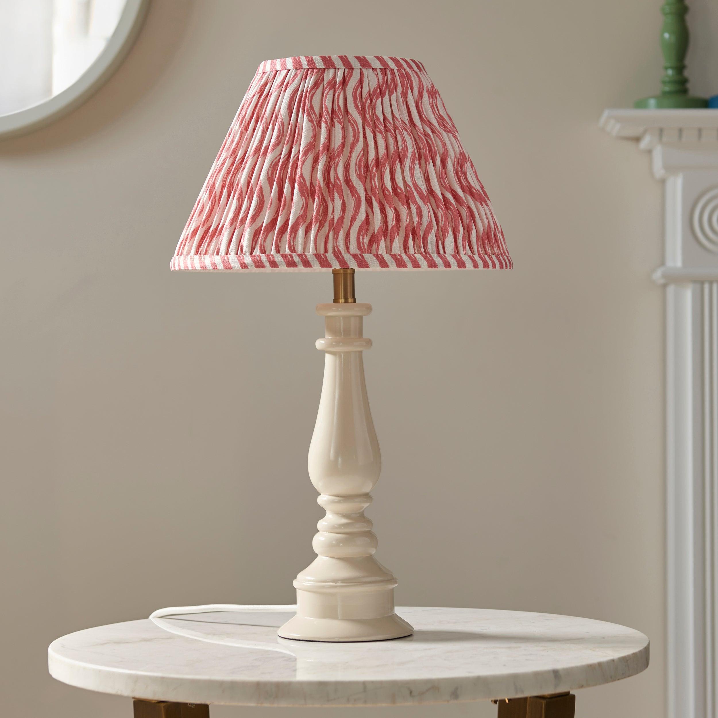 Myrtle White Table Lamp & Ripple 30cm Coral Pink Shade