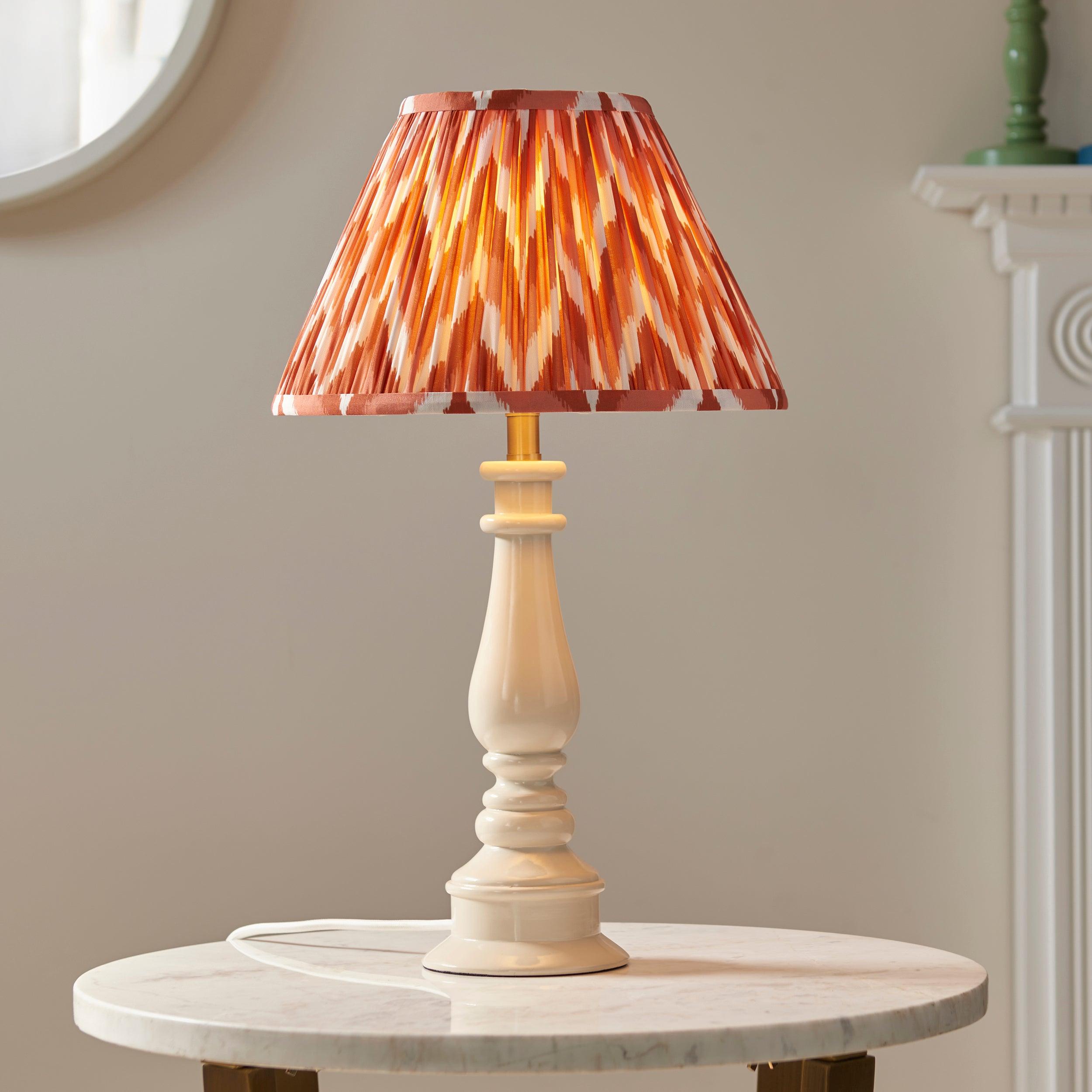 Myrtle White Table Lamp & Zigzag 30cm Apricot Orange Shade