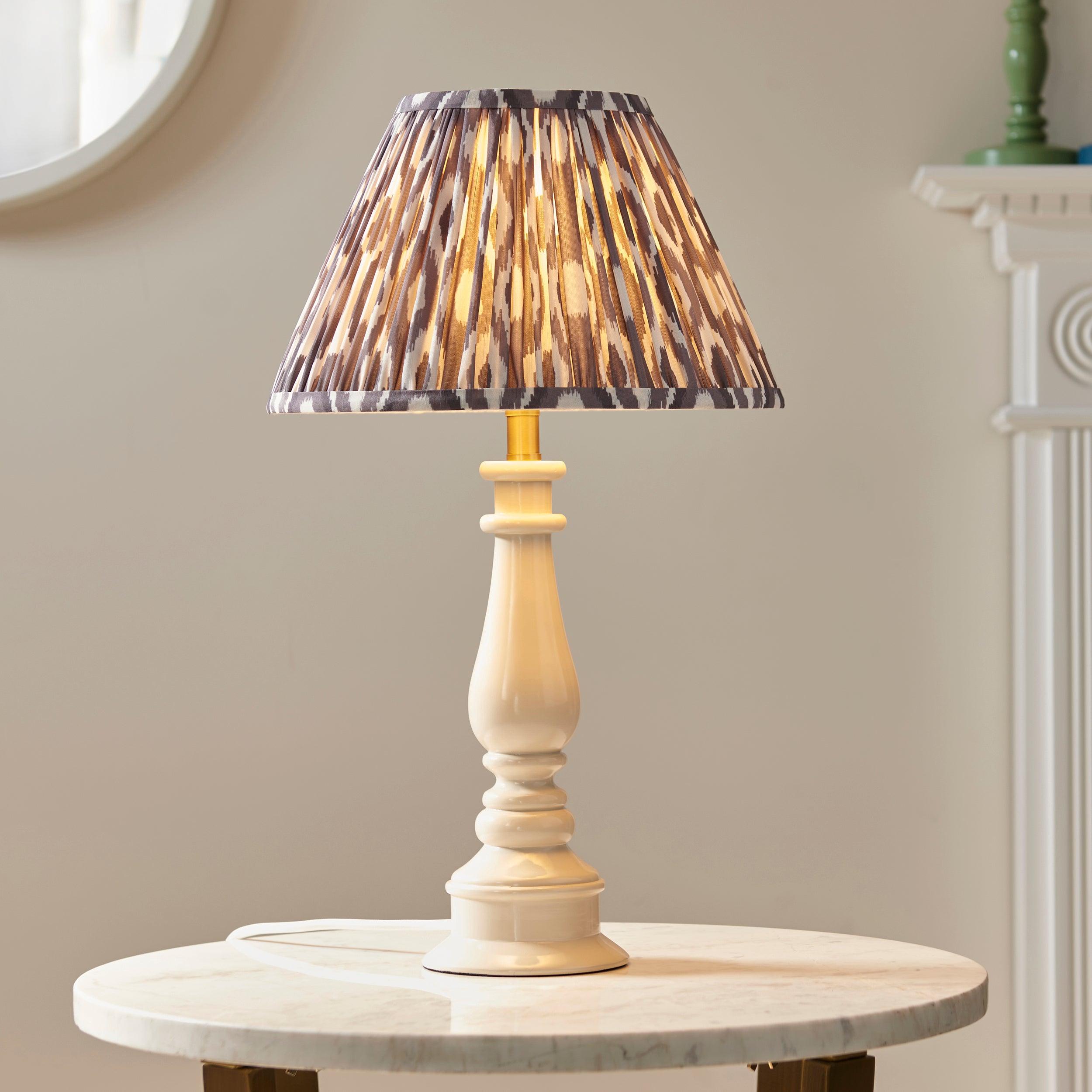 Myrtle White Table Lamp & Ikat 30cm Pearl Grey Shade