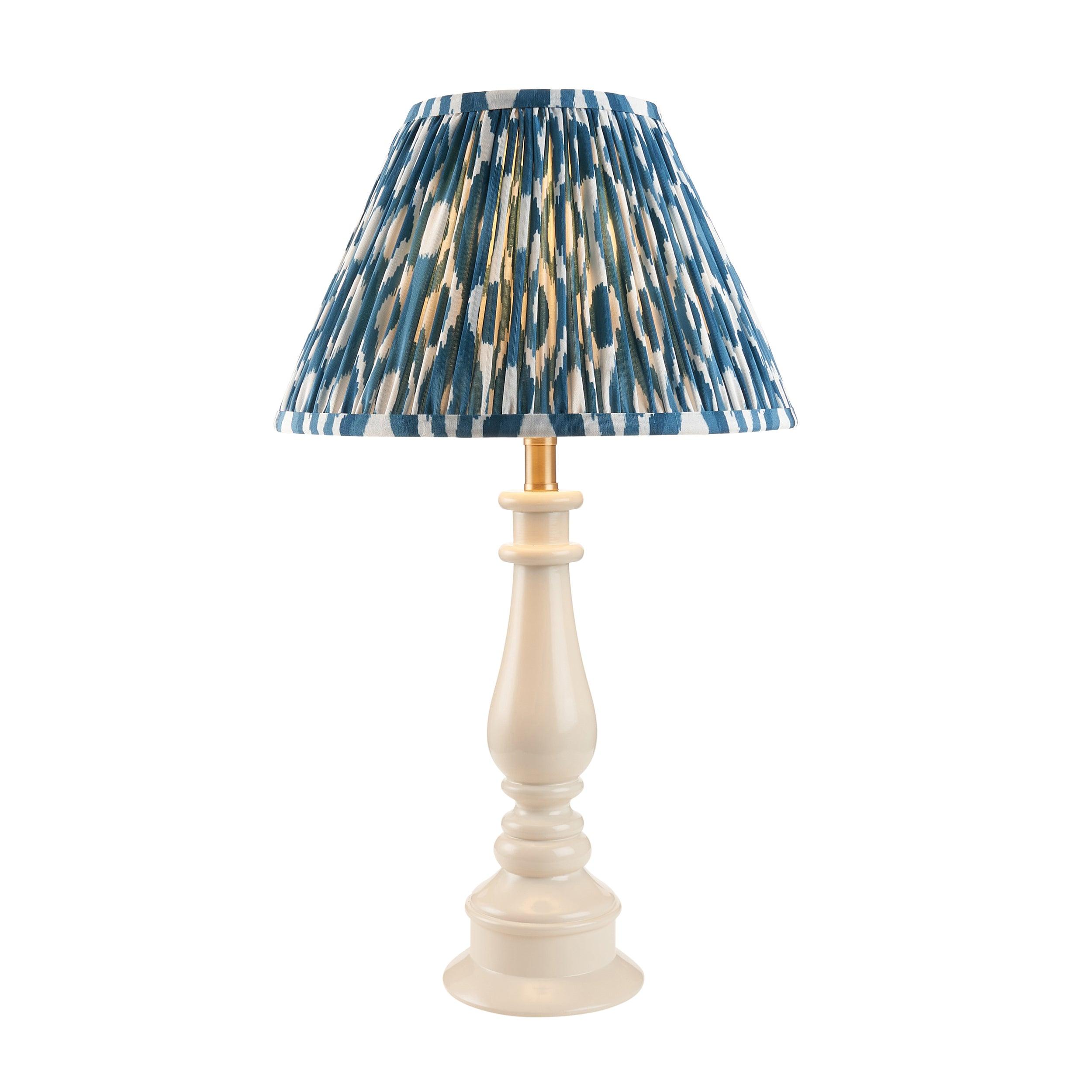 Myrtle White Table Lamp & Ikat 30cm Marlin Blue Shade