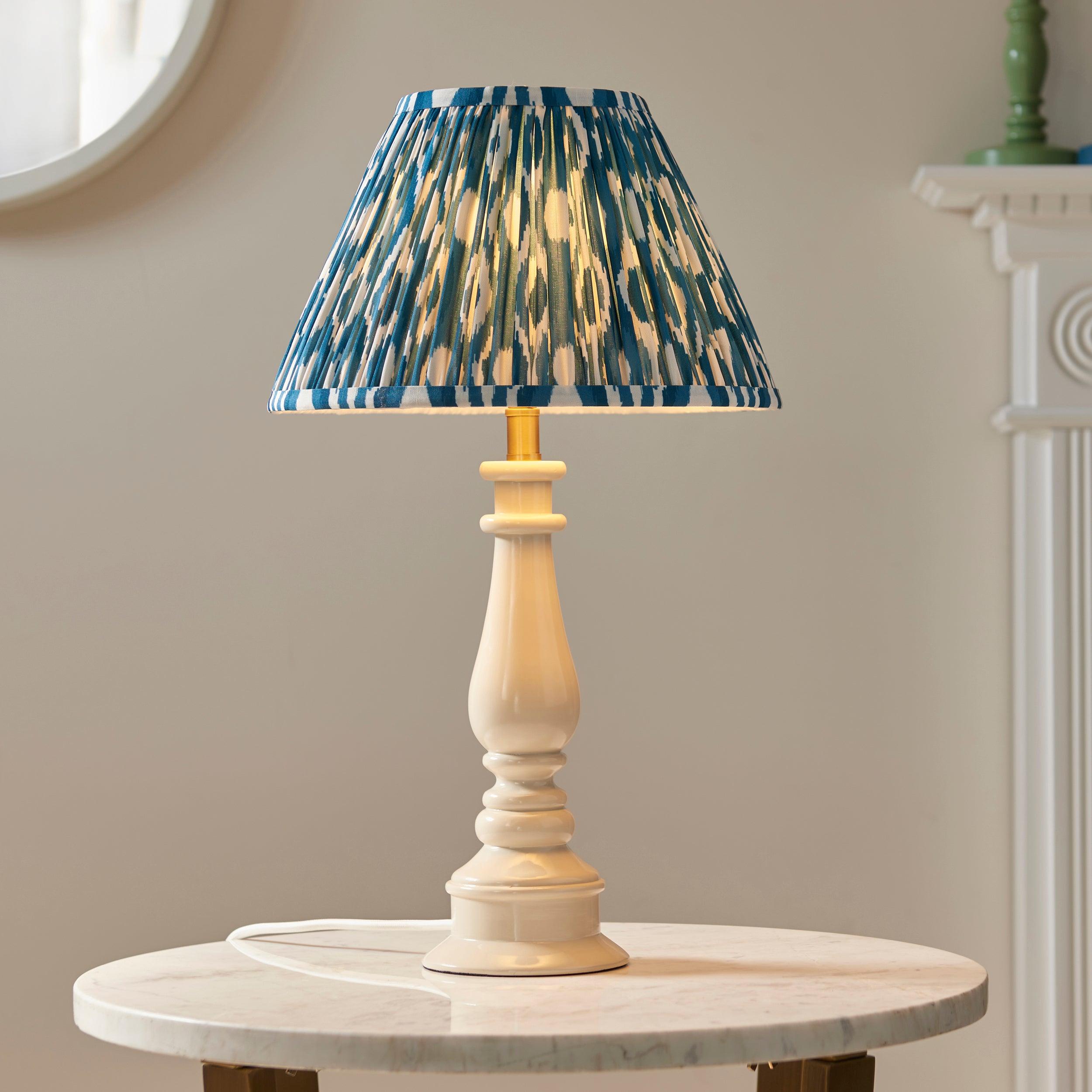 Myrtle White Table Lamp & Ikat 30cm Marlin Blue Shade