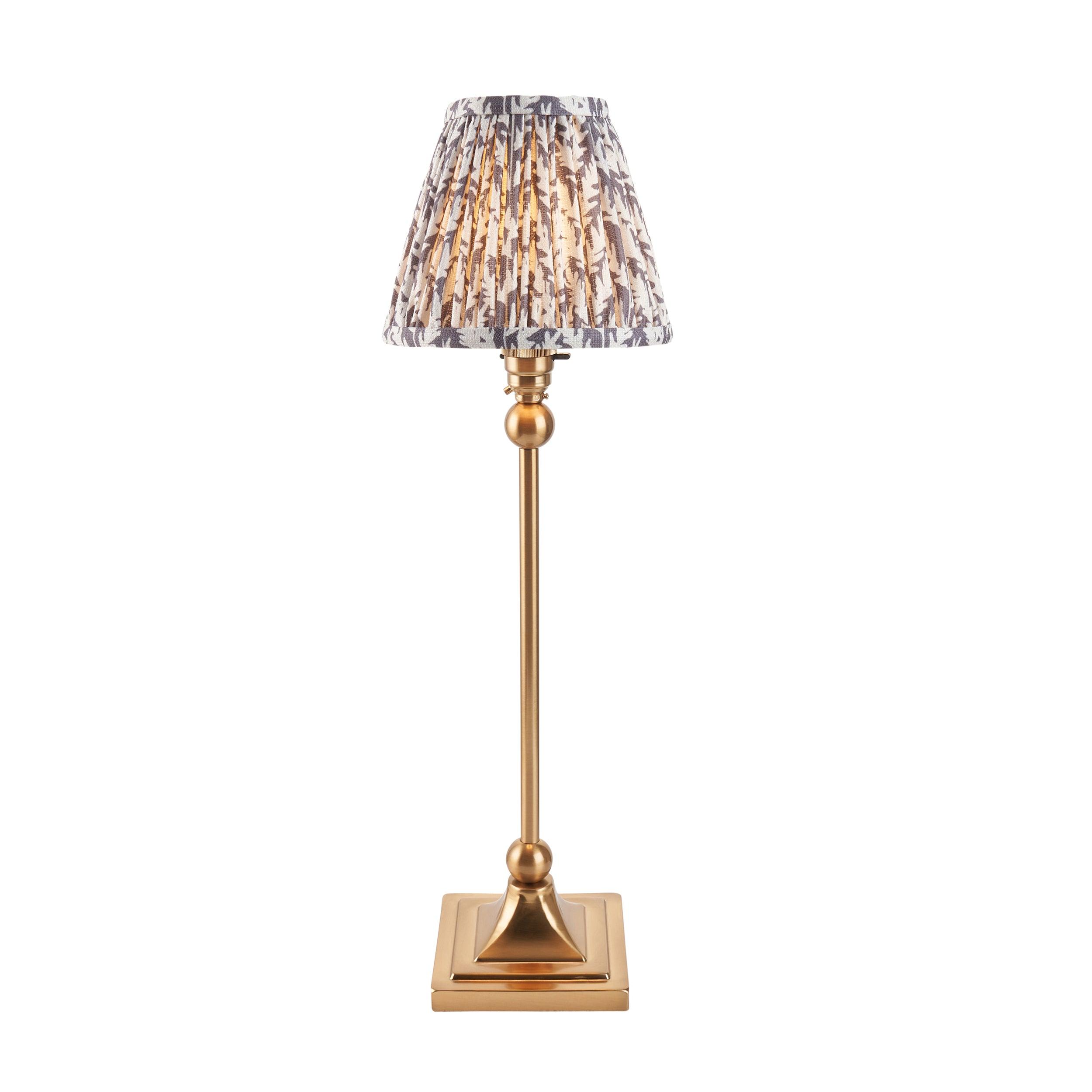 Santiago Brass Table Lamp With Grey Leaf Shade