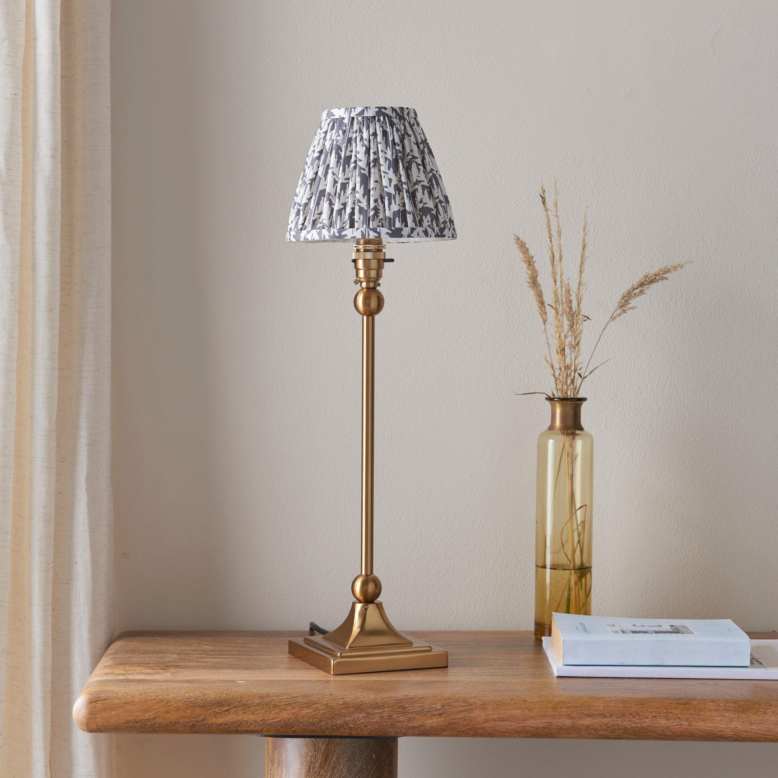 Santiago Brass Table Lamp With Grey Leaf Shade
