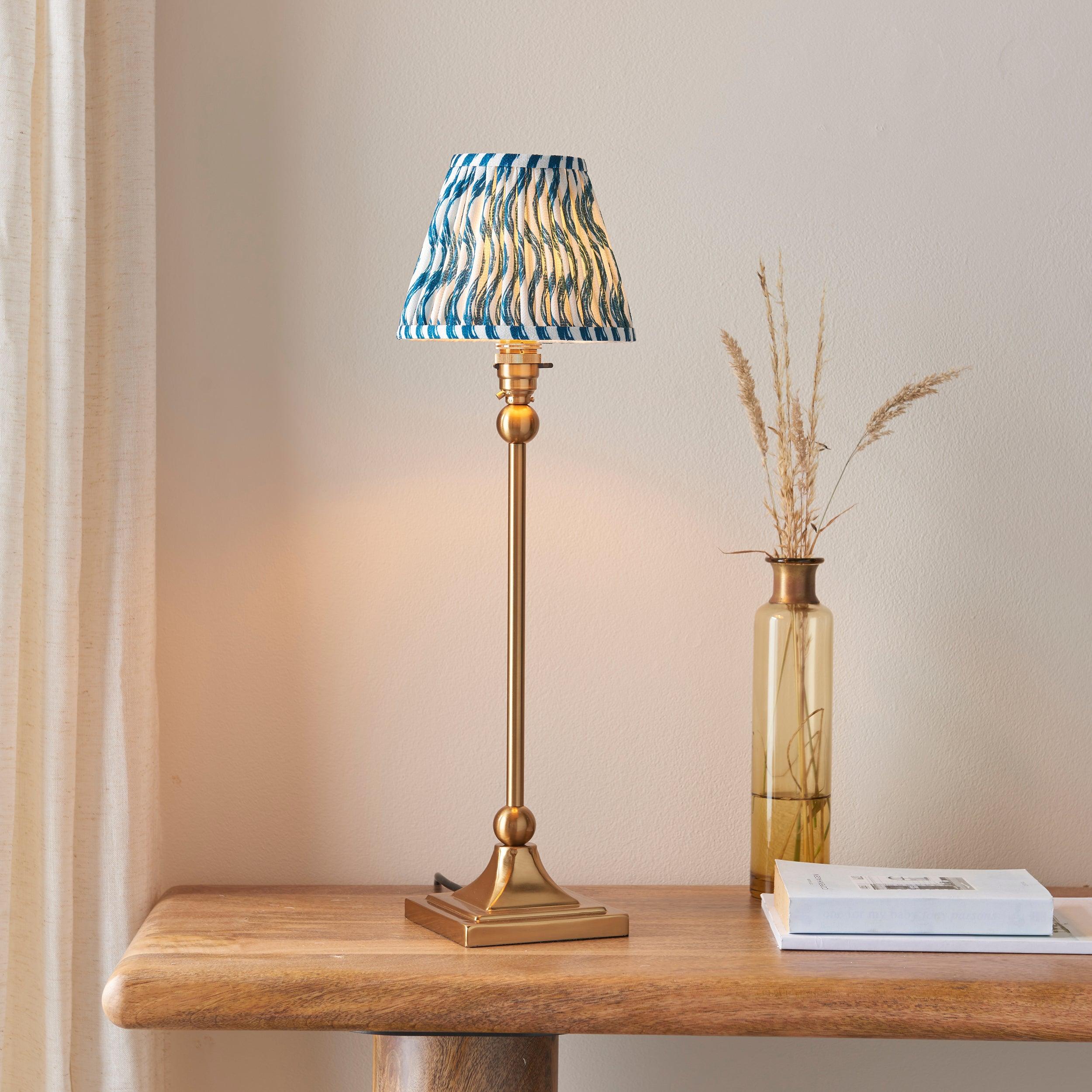 Santiago Brass Table Lamp With Blue Ripple Shade