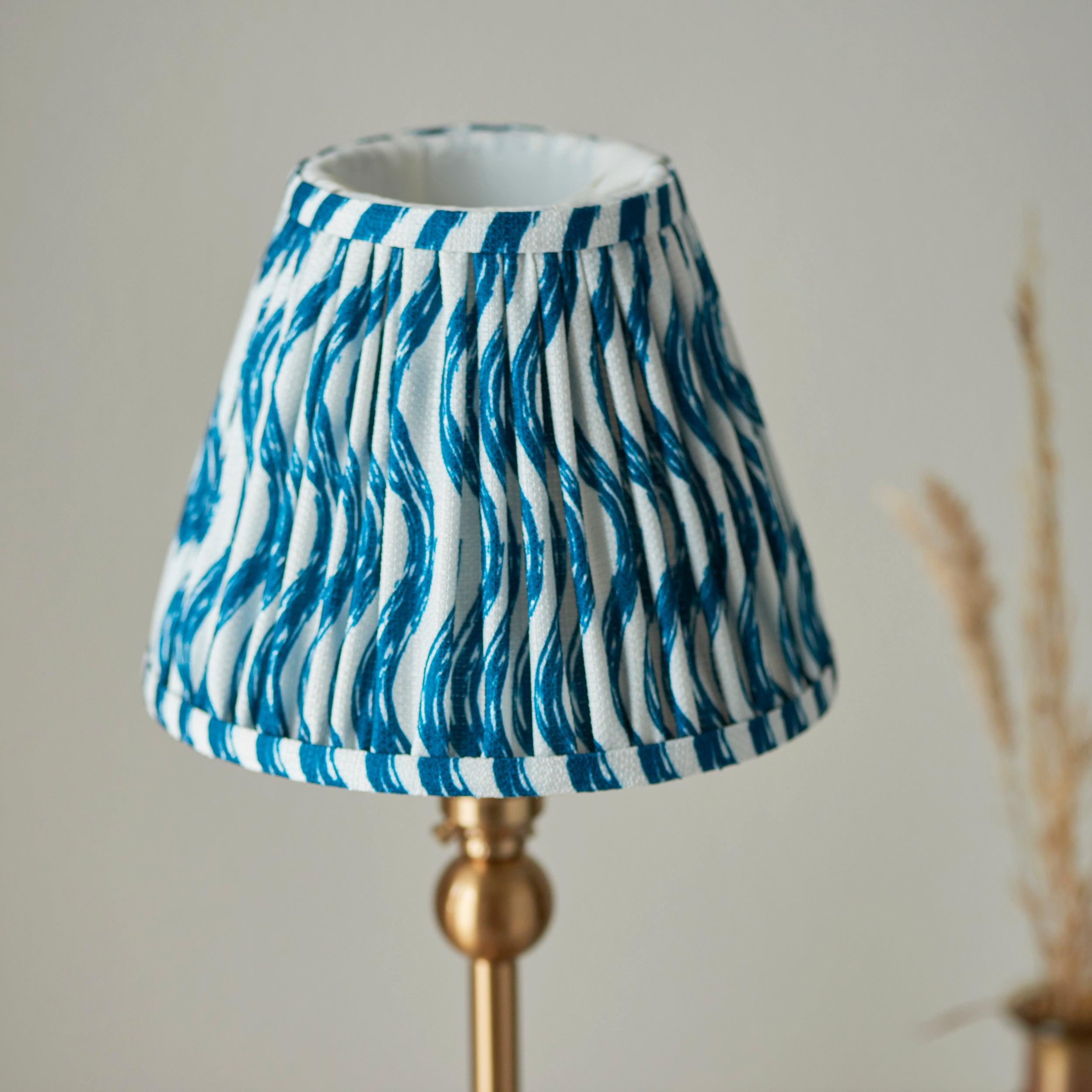 Santiago Brass Table Lamp With Blue Ripple Shade