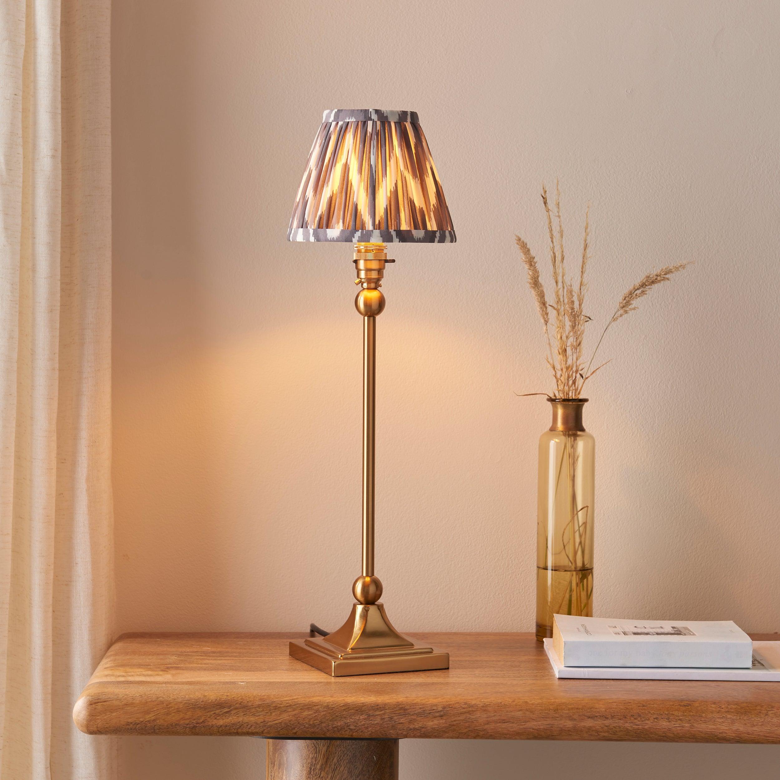 Santiago Brass Table Lamp With Grey Zigzag Shade