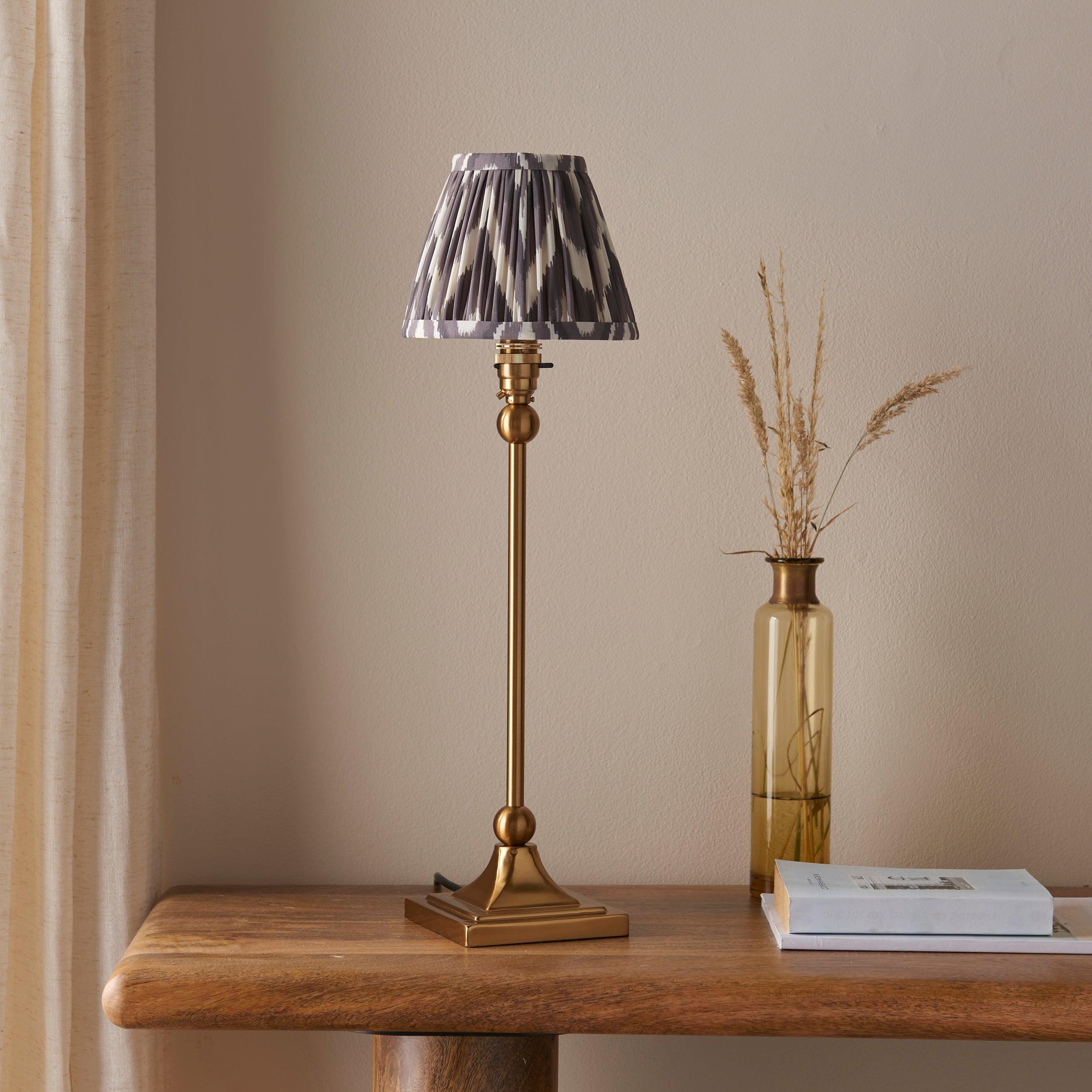 Santiago Brass Table Lamp With Grey Zigzag Shade