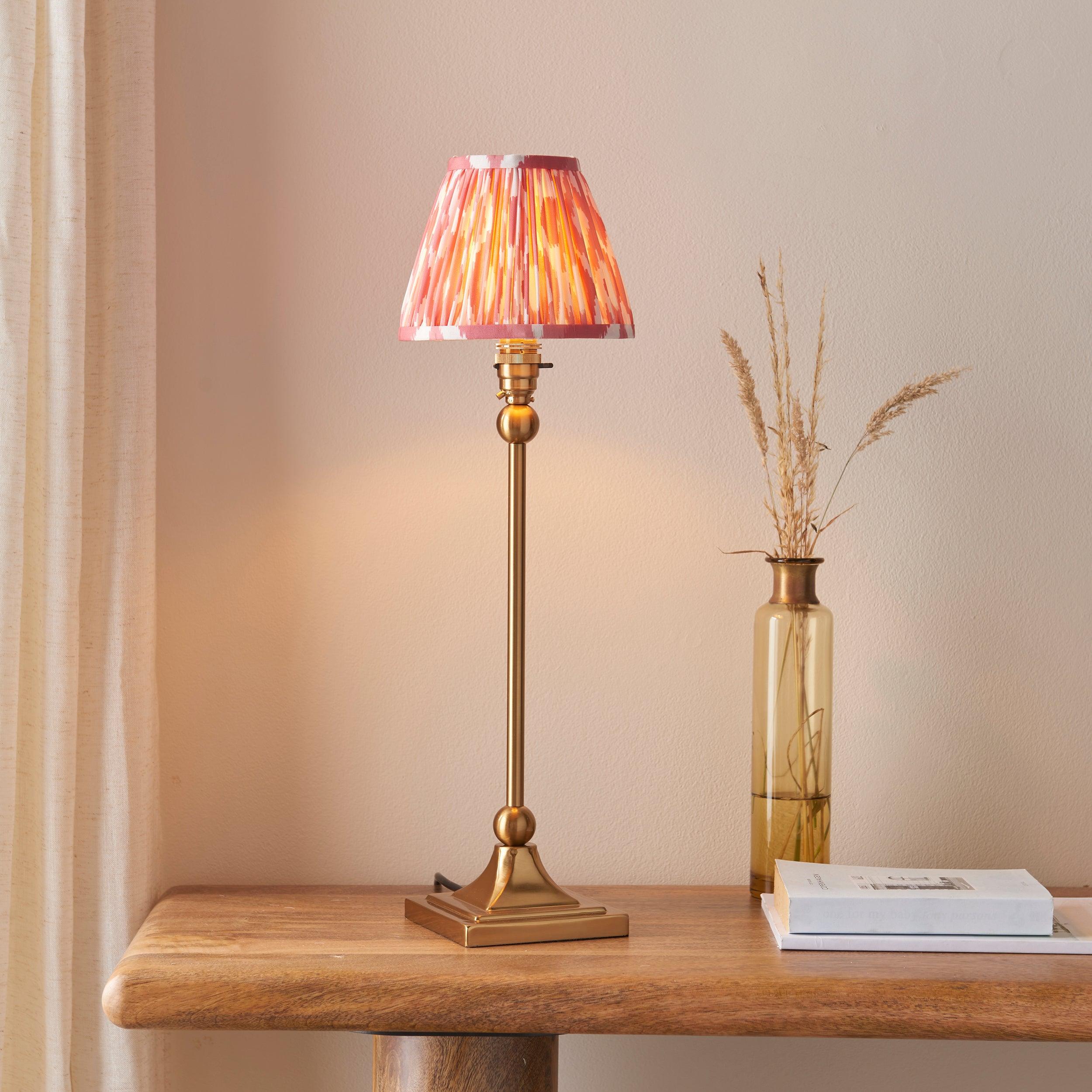 Santiago Brass Table Lamp With Pink Ikat Shade