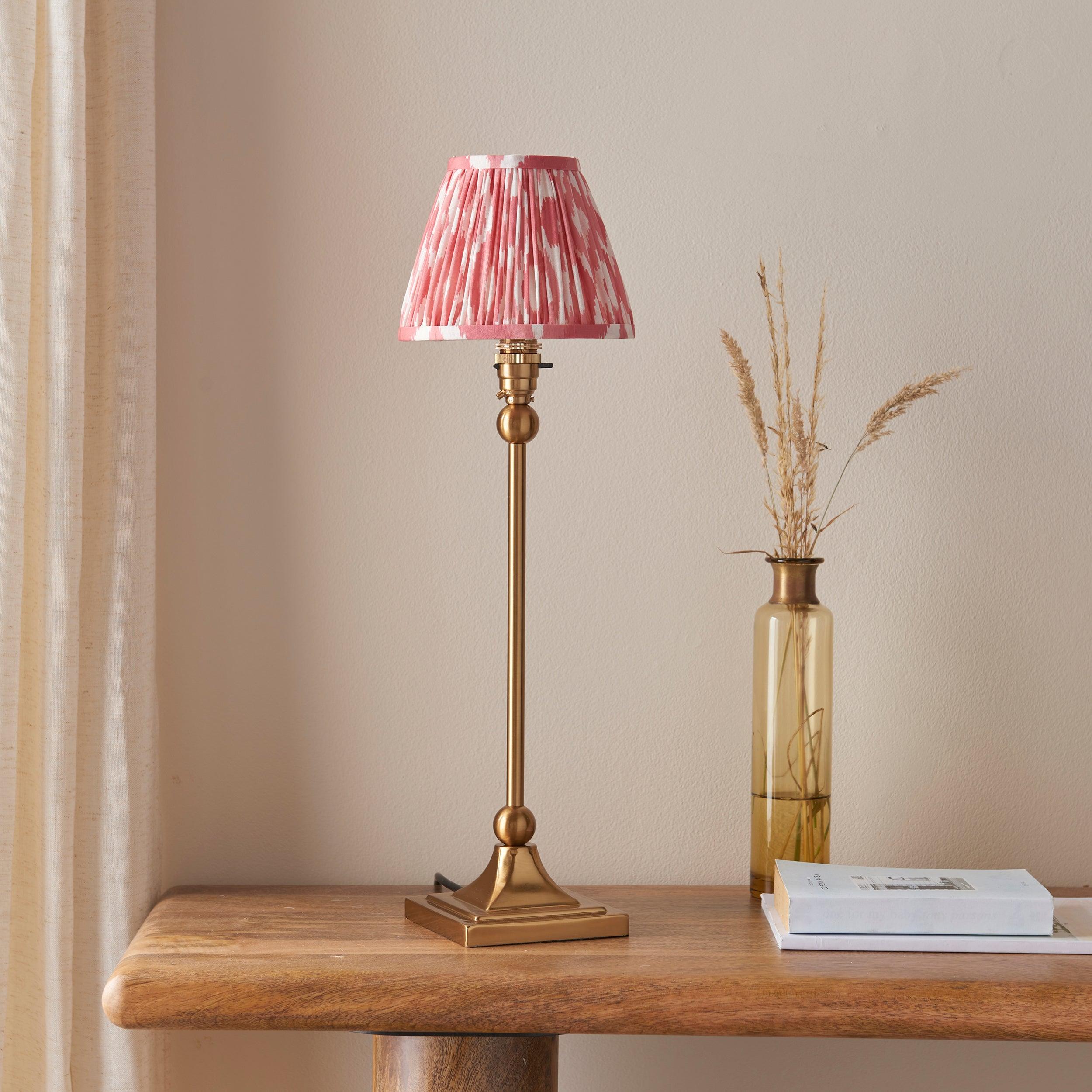 Santiago Brass Table Lamp With Pink Ikat Shade