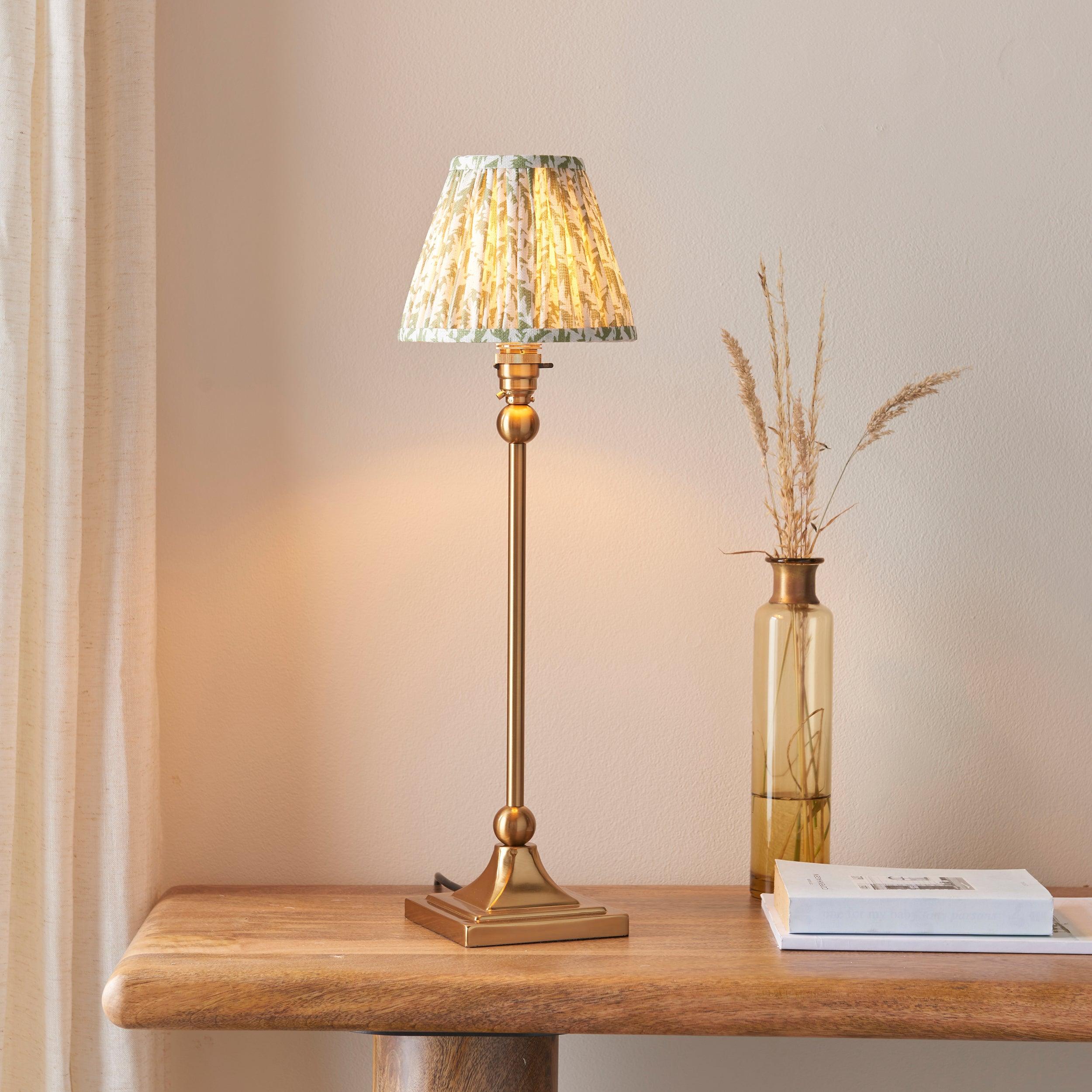 Santiago Brass Table Lamp With Green Leaf Shade