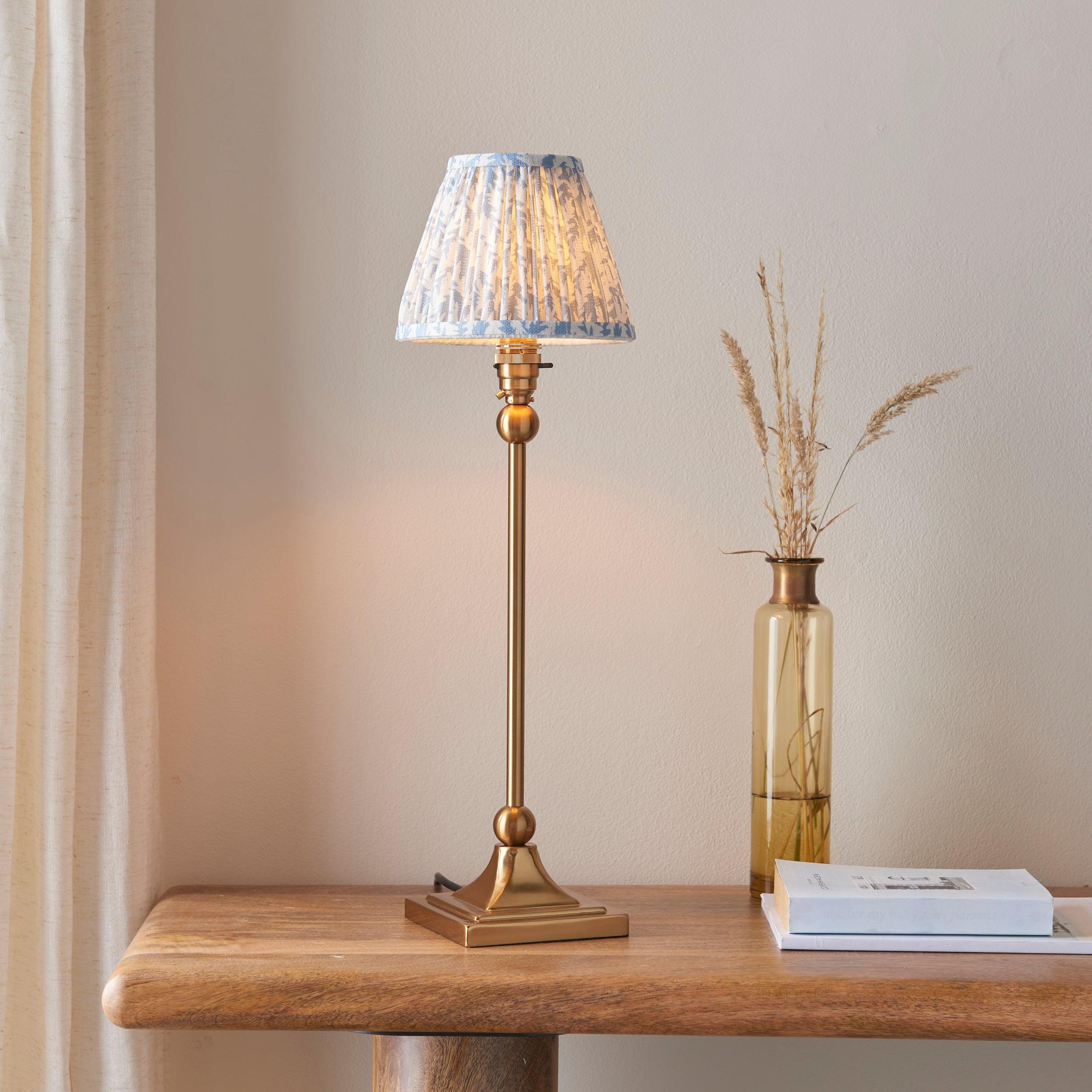 Santiago Brass Table Lamp With Blue Leaf Shade