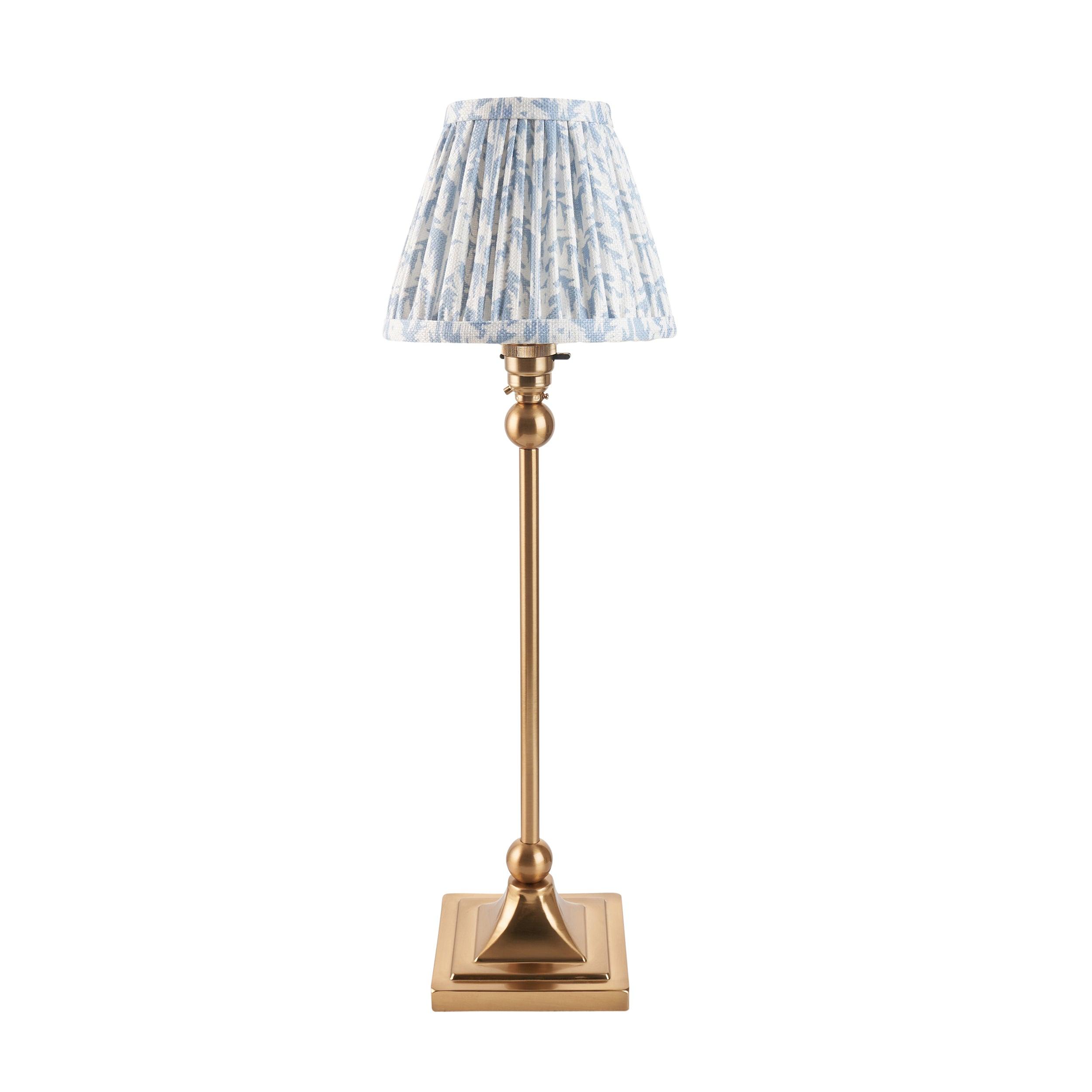 Santiago Brass Table Lamp With Blue Leaf Shade