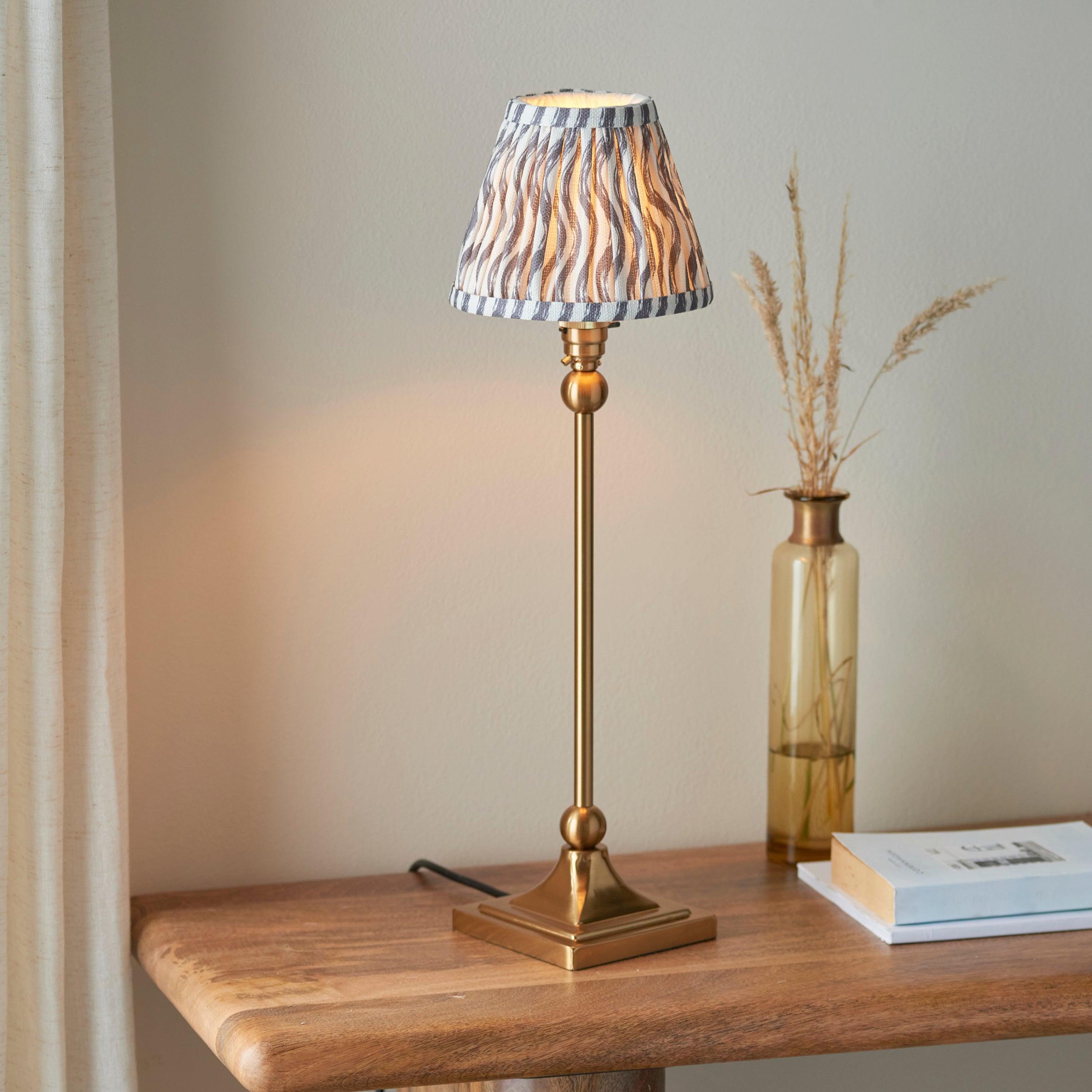 Santiago Brass Table Lamp With Grey Ripple Shade