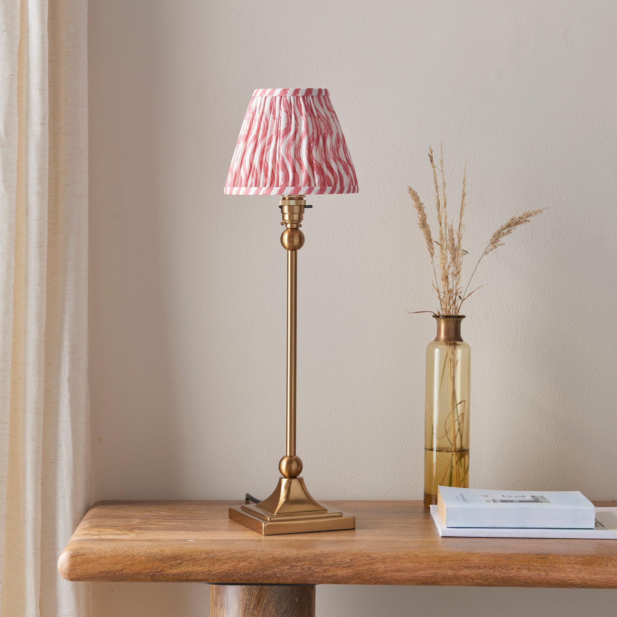 Santiago Brass Table Lamp With Pink Ripple Shade