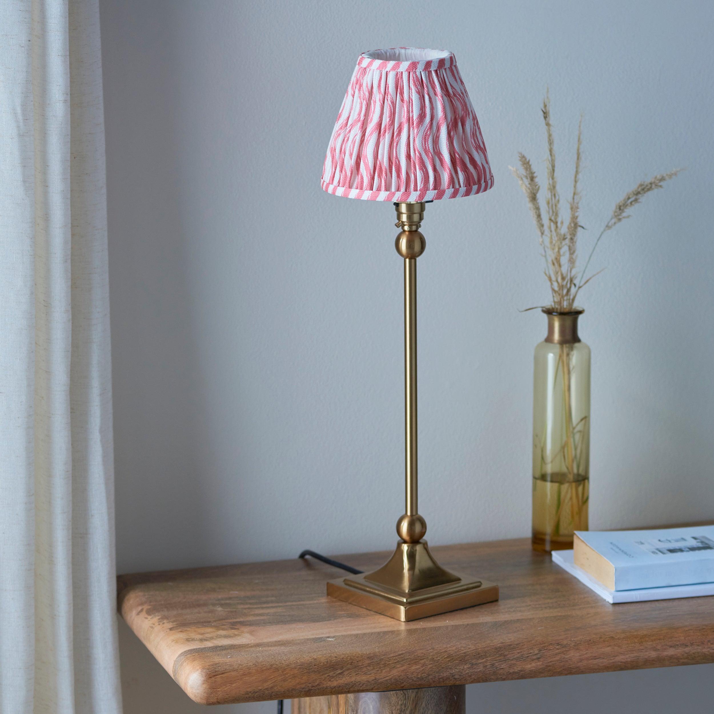 Santiago Brass Table Lamp With Pink Ripple Shade