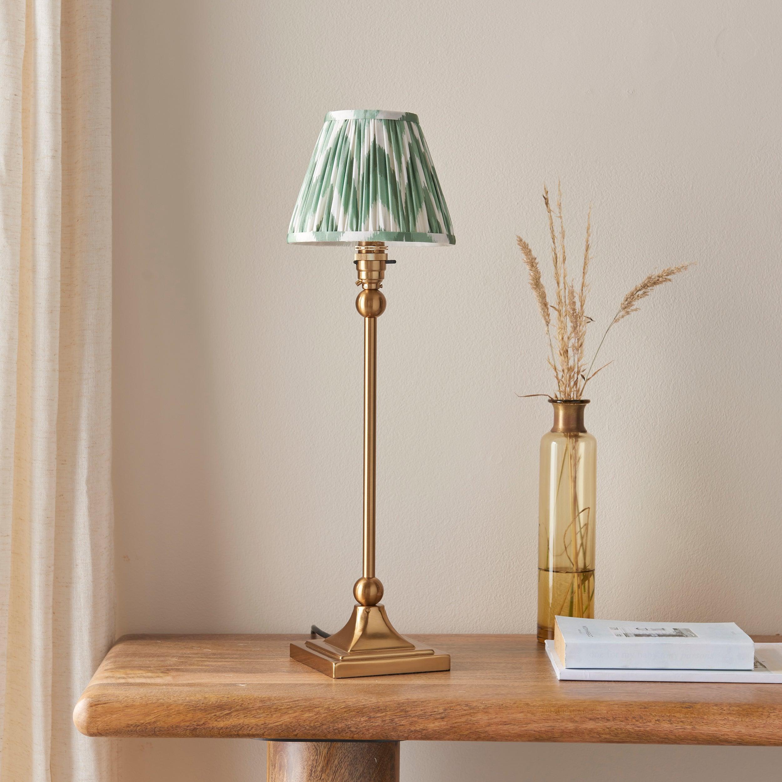 Santiago Brass Table Lamp With Green Zigzag Shade