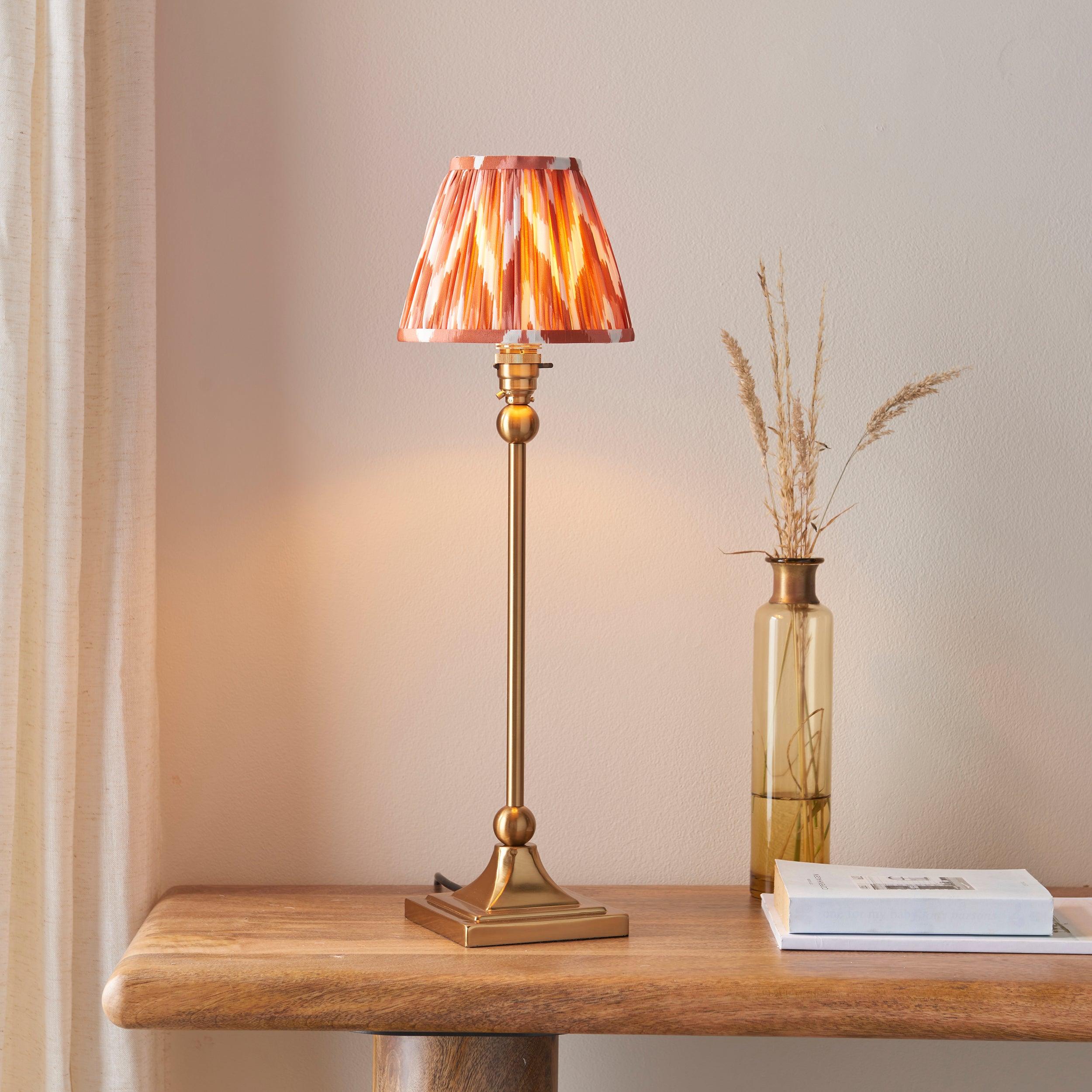 Santiago Brass Table Lamp With Orange Zigzag Shade