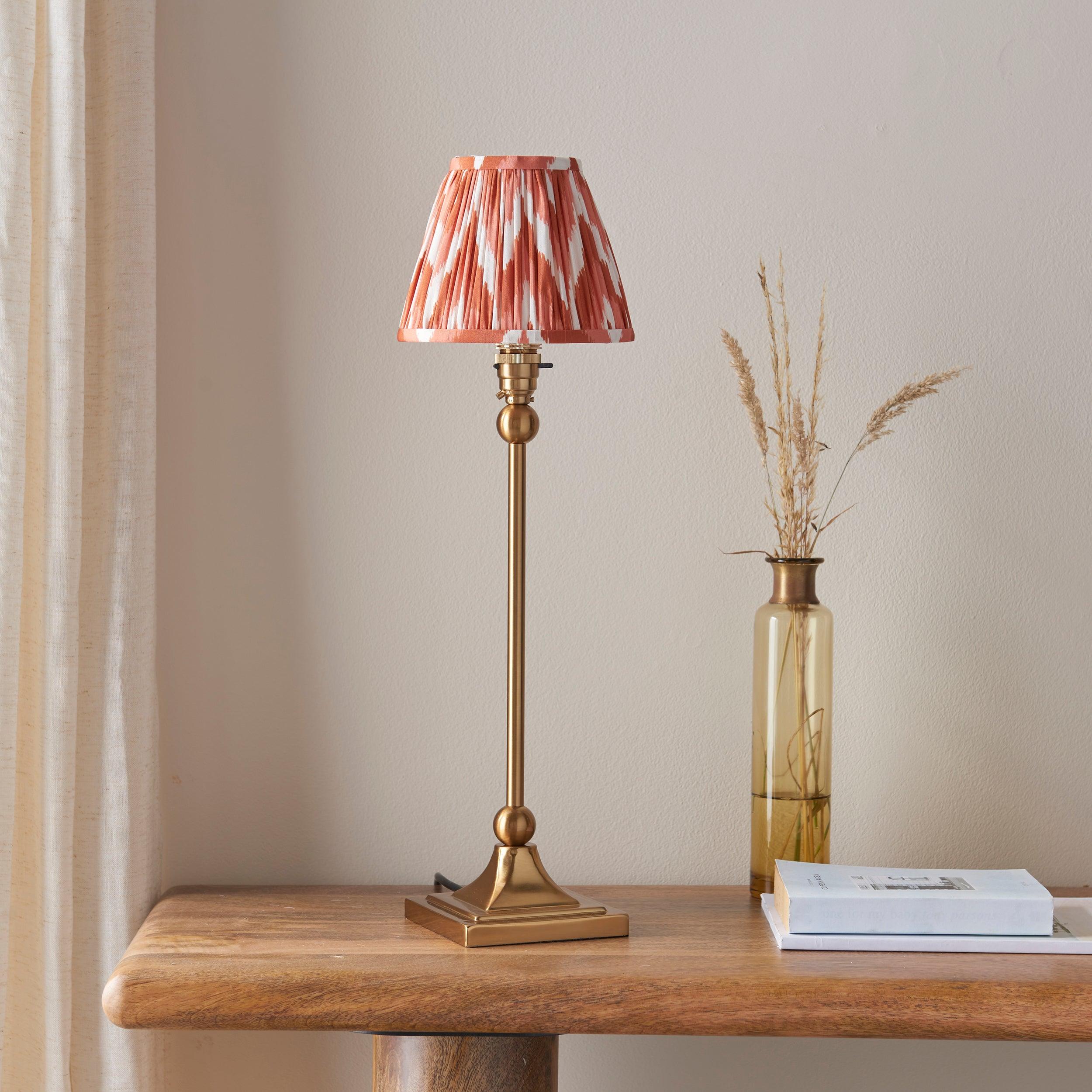 Santiago Brass Table Lamp With Orange Zigzag Shade