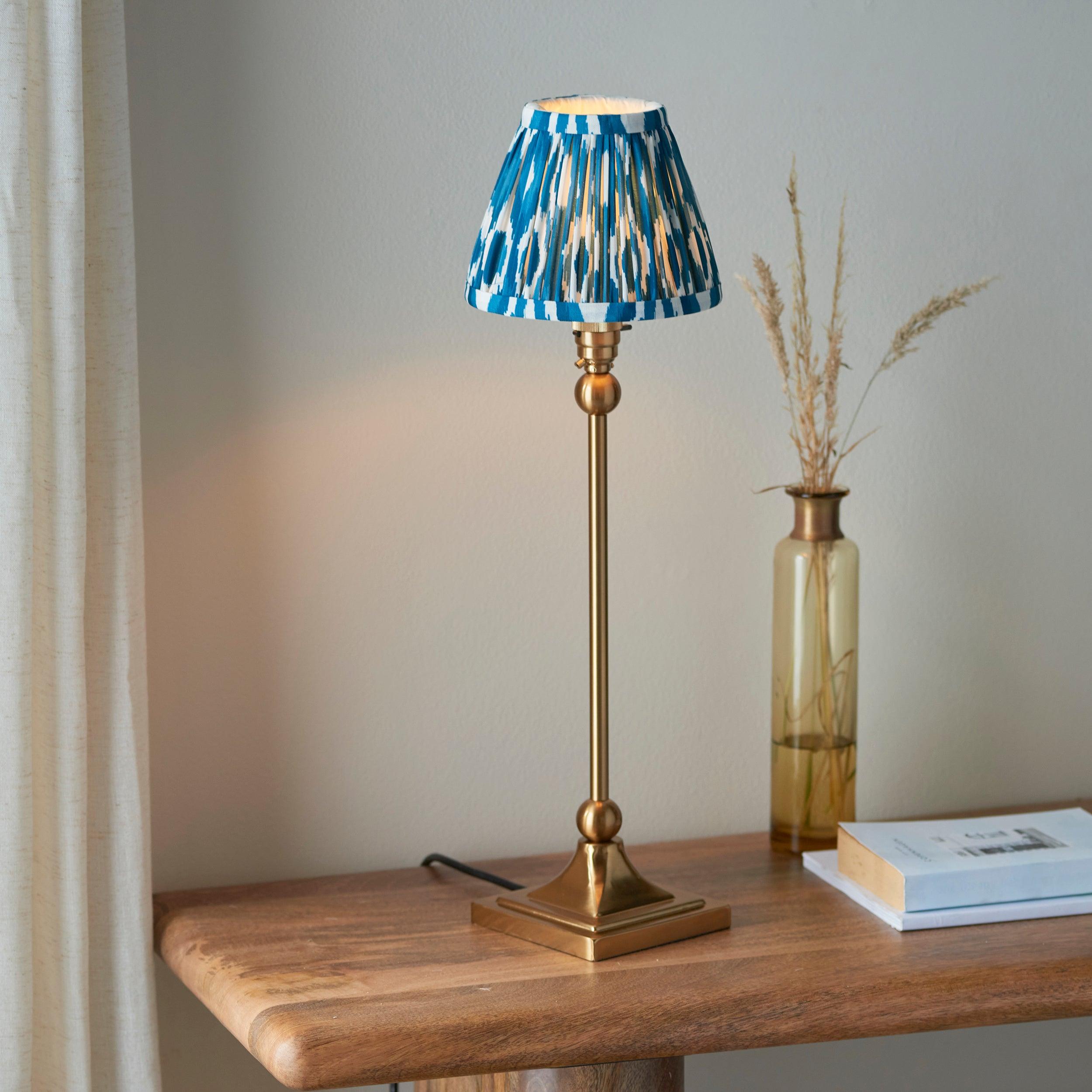Santiago Brass Table Lamp With Blue Ikat Shade