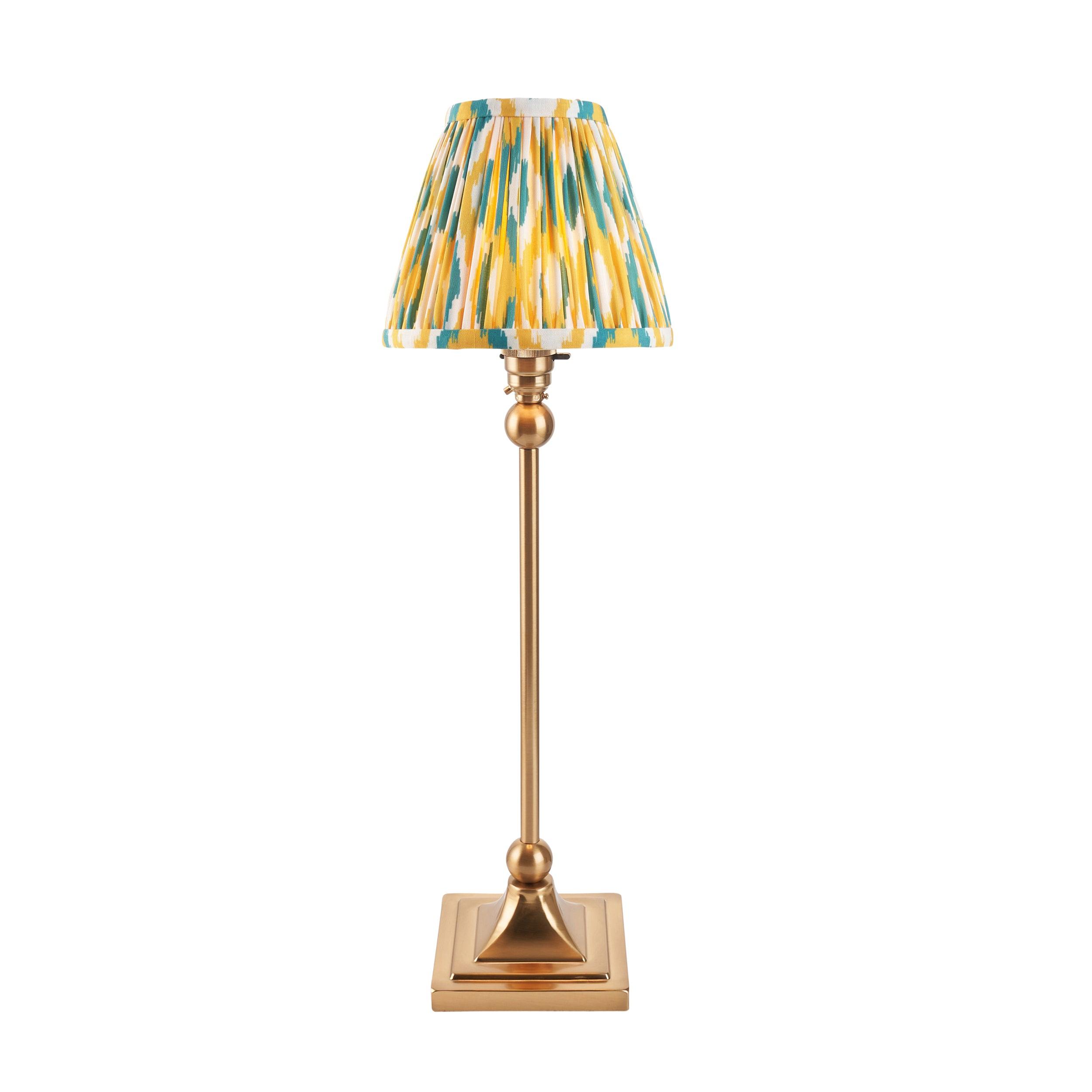 Santiago Brass Table Lamp With Yellow & Jade Ikat Shade