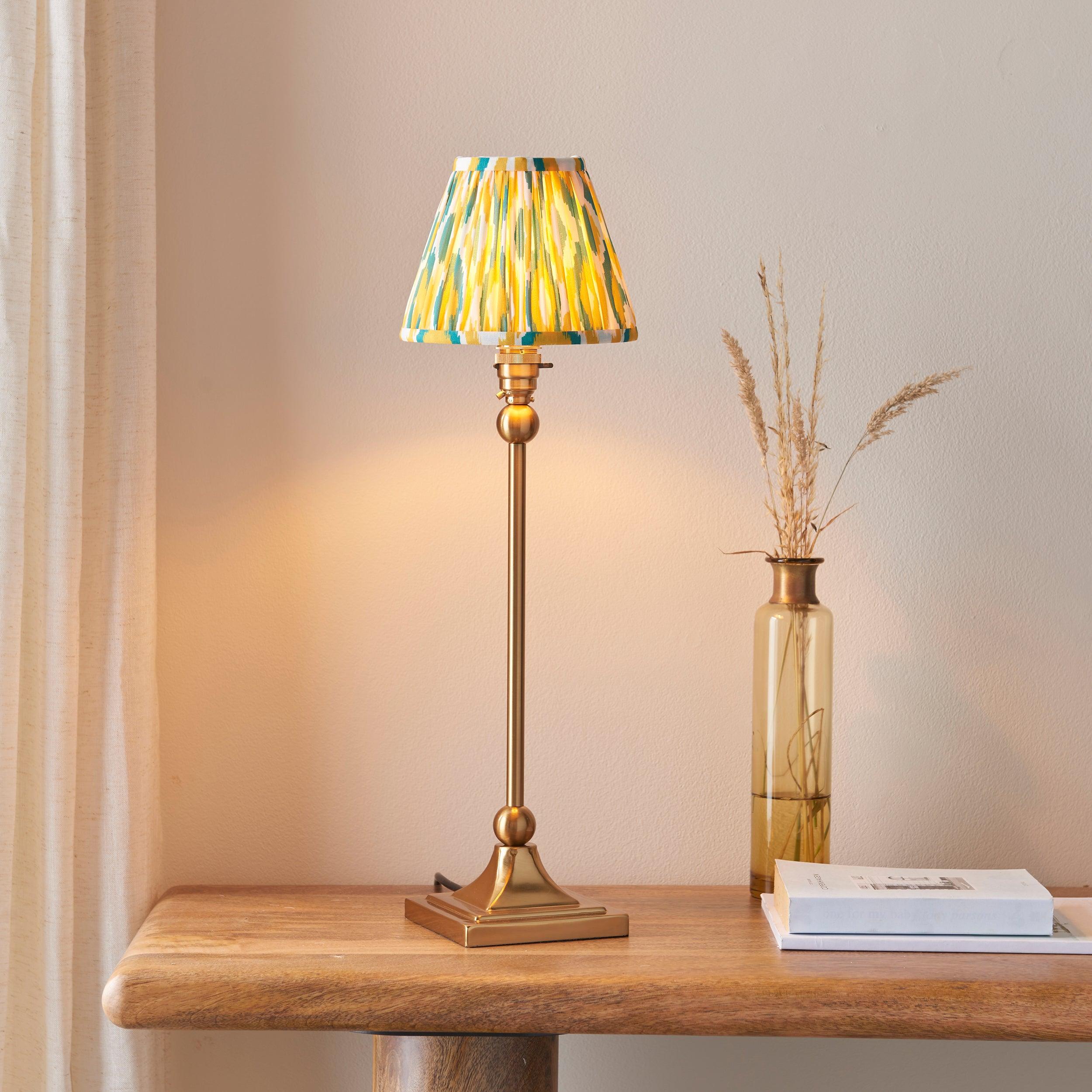 Santiago Brass Table Lamp With Yellow & Jade Ikat Shade