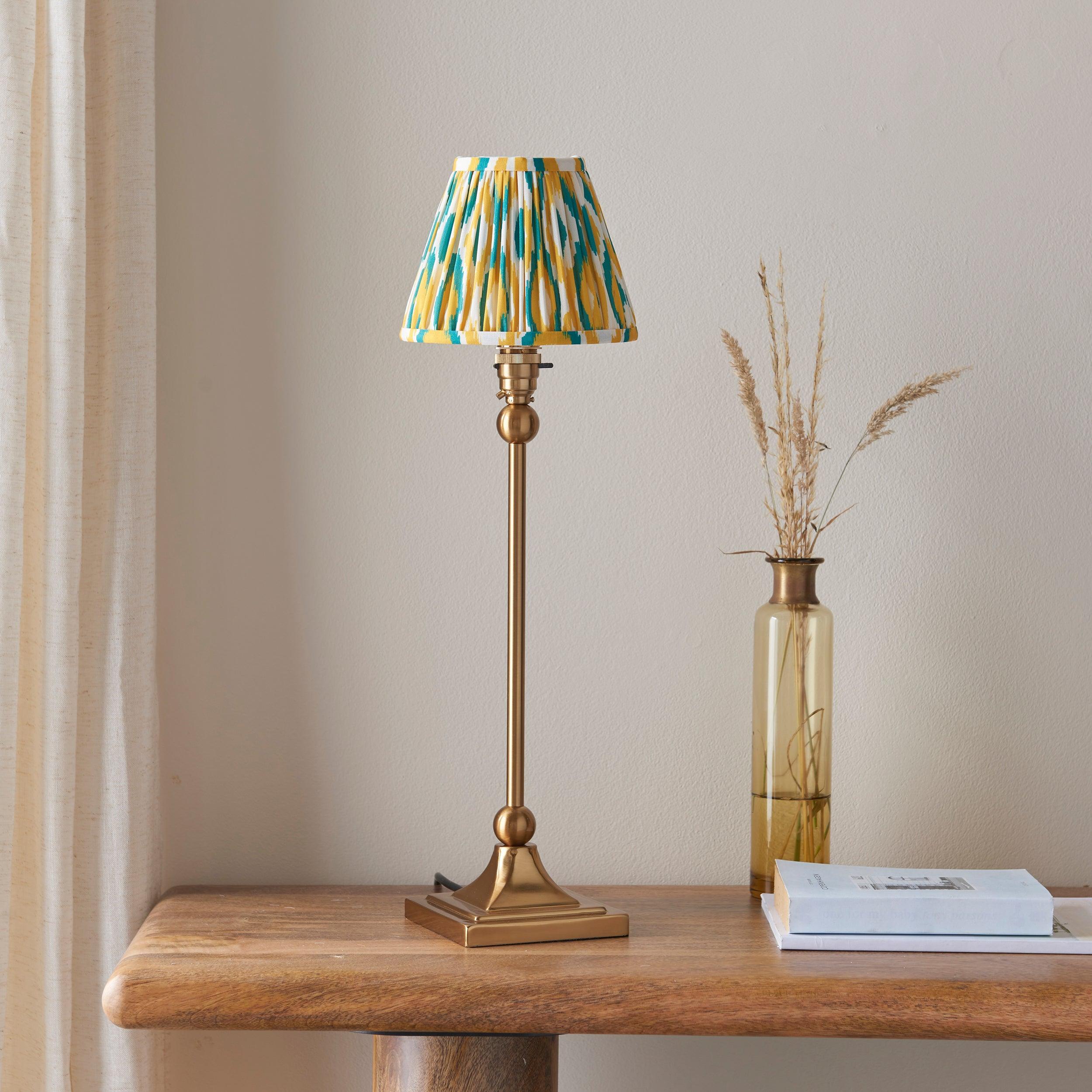 Santiago Brass Table Lamp With Yellow & Jade Ikat Shade