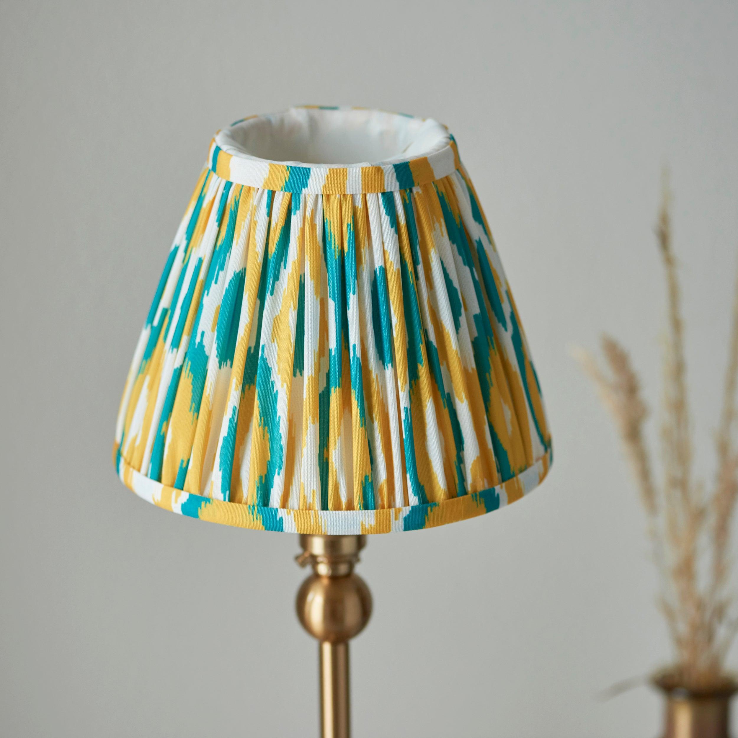 Santiago Brass Table Lamp With Yellow & Jade Ikat Shade