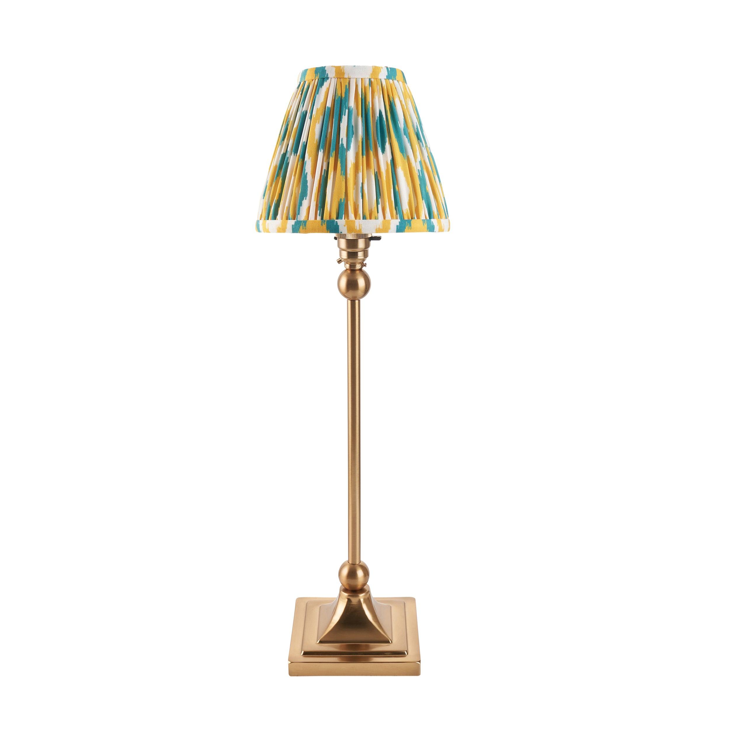 Santiago Brass Table Lamp With Yellow & Jade Ikat Shade