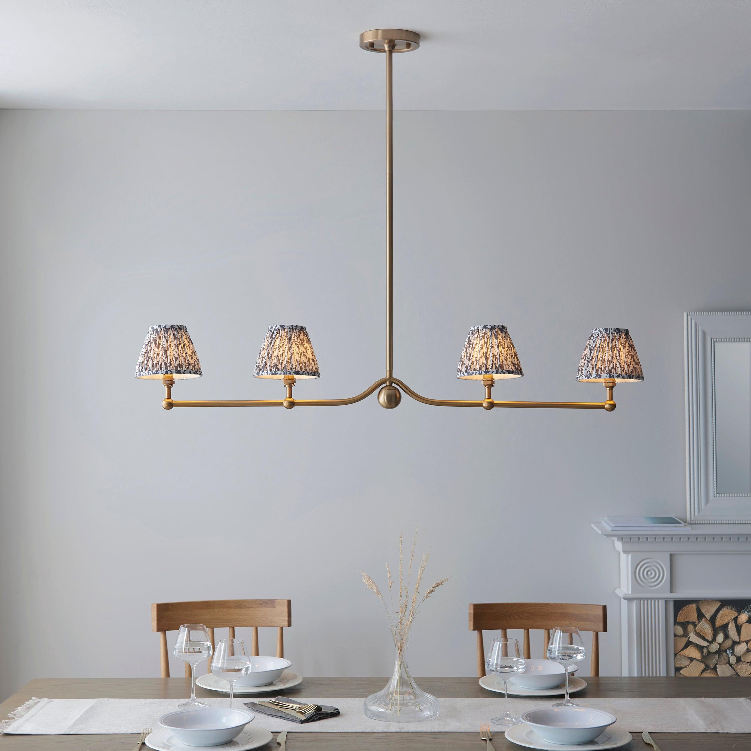 Santiago Brass 4 Light Pendant Ceiling Light With Pearl Grey Leaf 16cm Shades