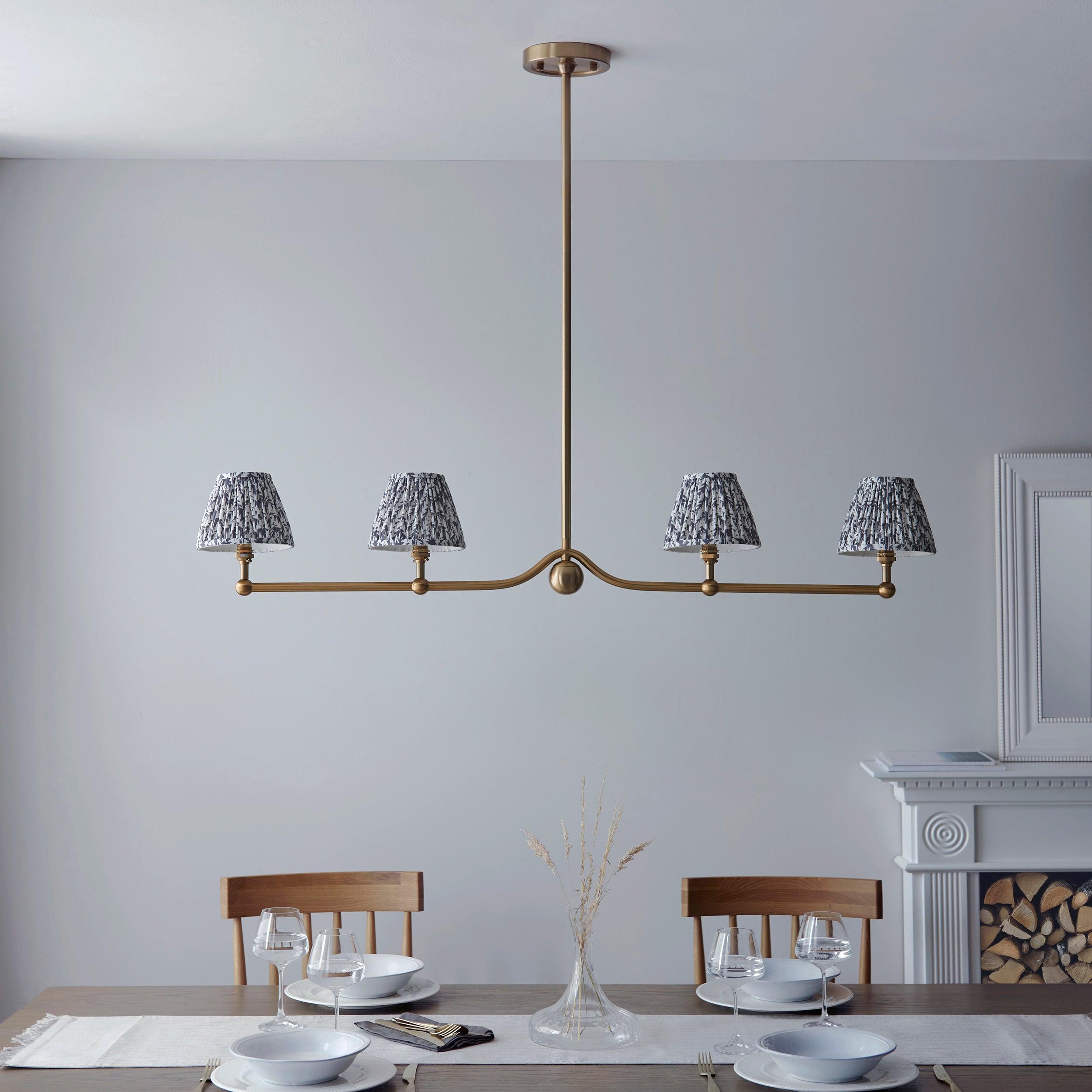Santiago Brass 4 Light Pendant Ceiling Light With Pearl Grey Leaf 16cm Shades