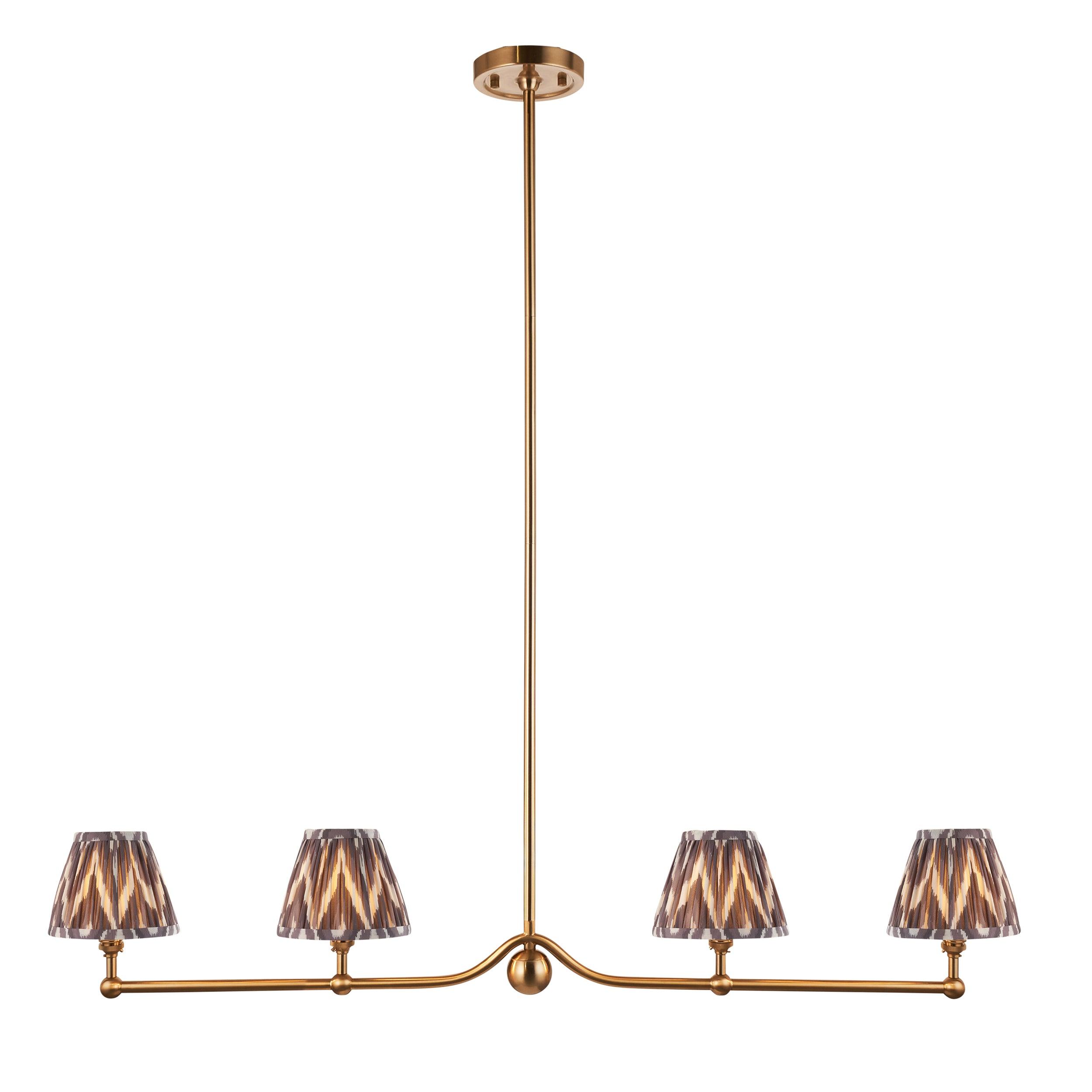 Santiago Brass 4 Light Pendant Ceiling Light With Pearl Grey Ripple 16cm Shades