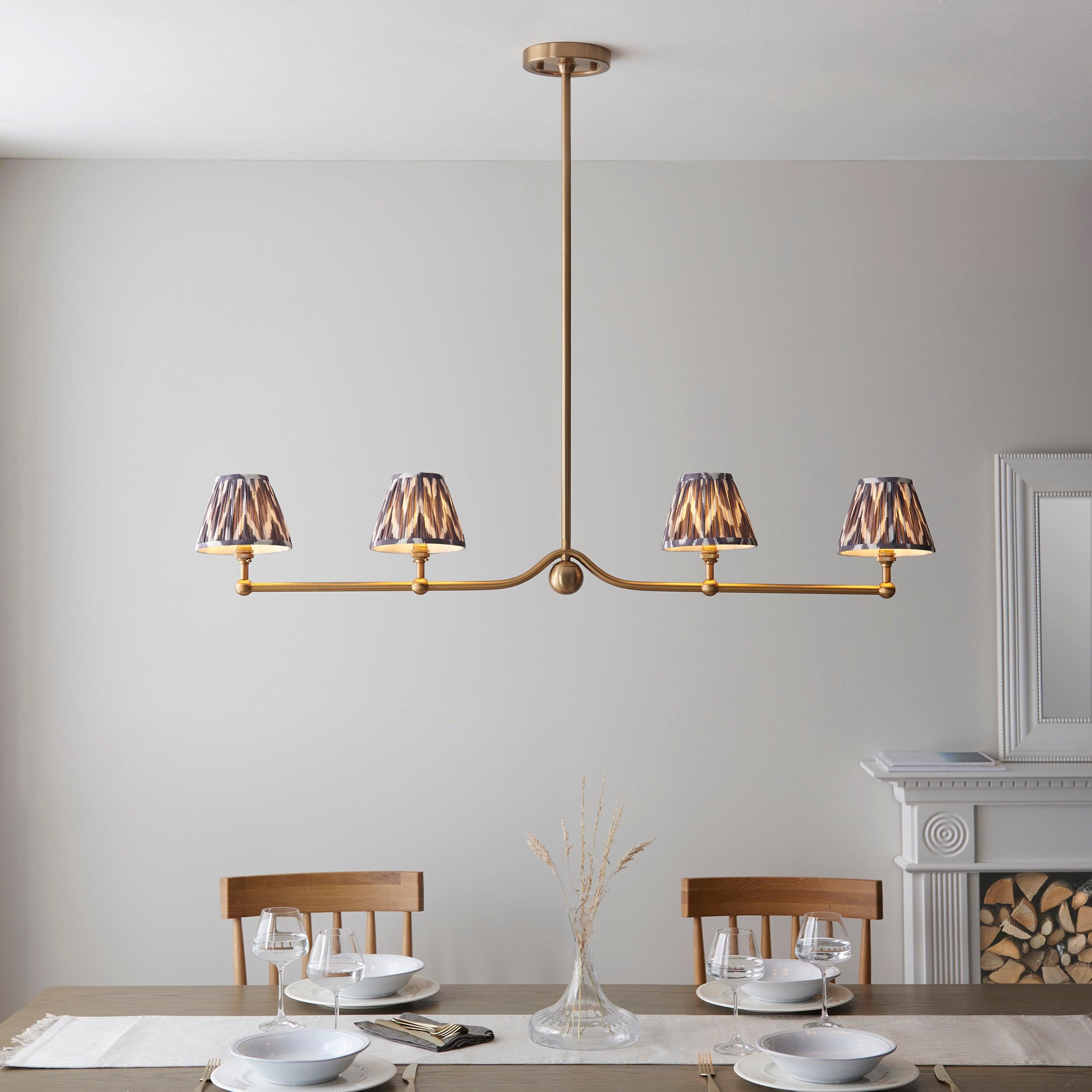 Santiago Brass 4 Light Pendant Ceiling Light With Pearl Grey Ripple 16cm Shades