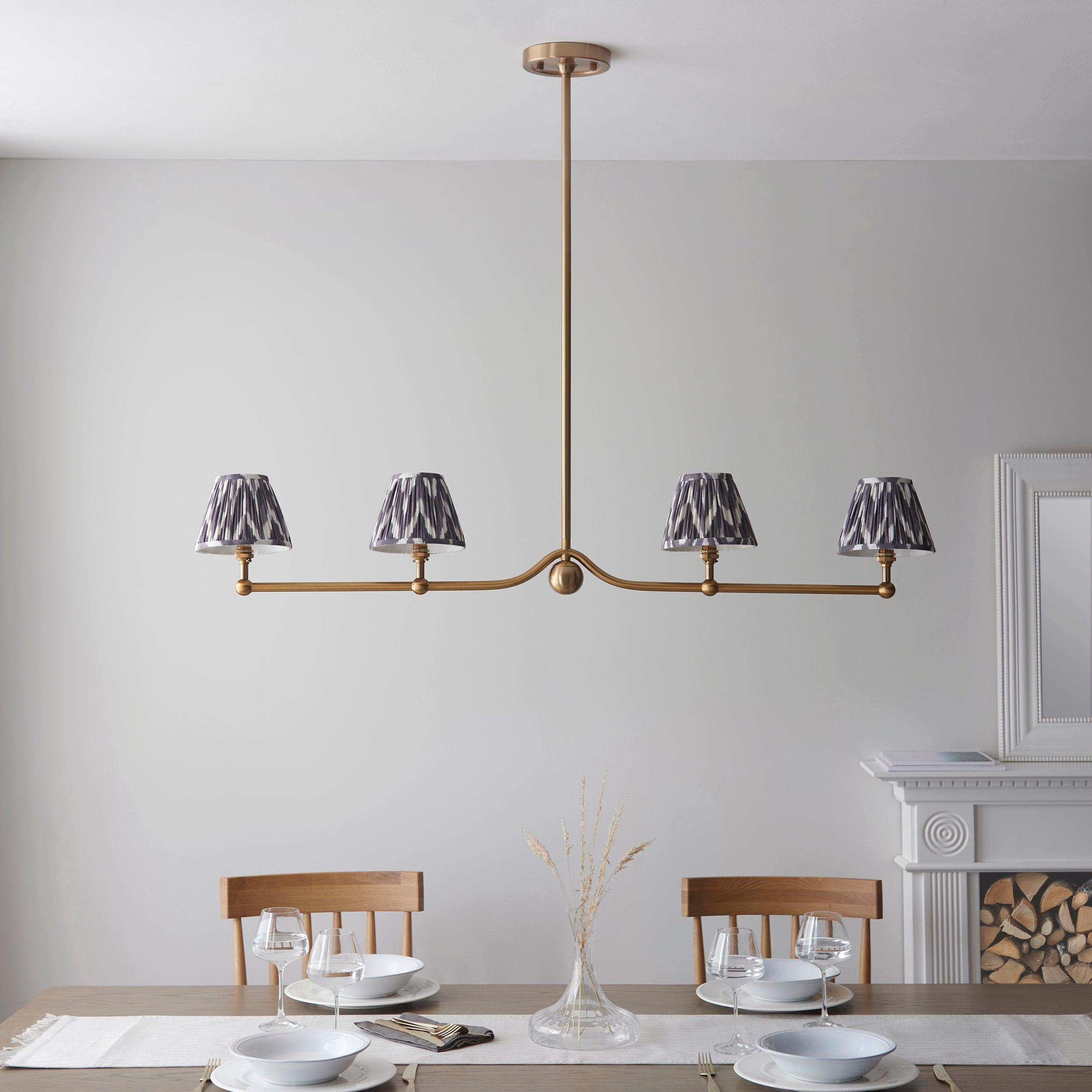 Santiago Brass 4 Light Pendant Ceiling Light With Pearl Grey Ripple 16cm Shades