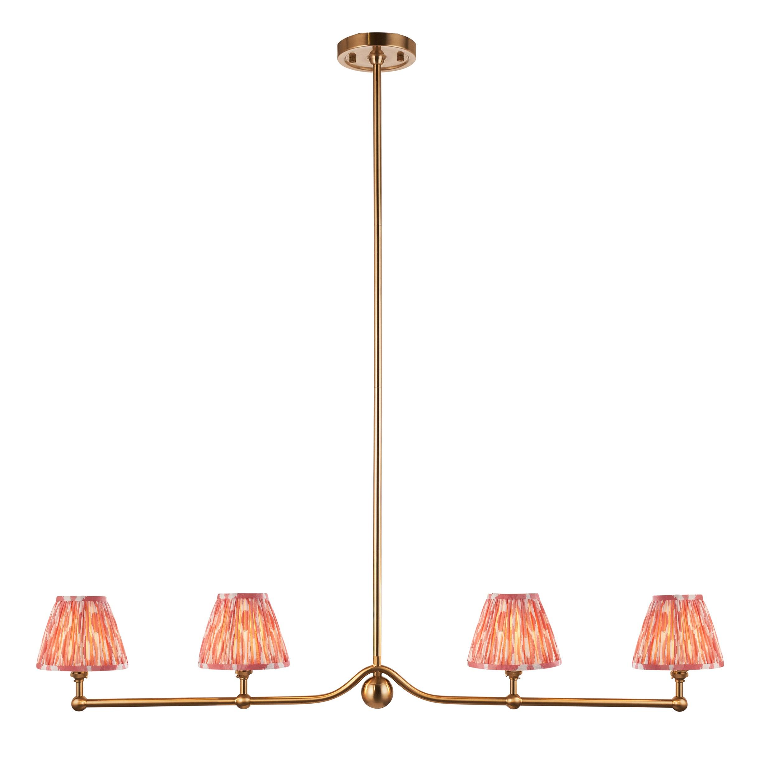 Santiago Brass 4 Light Pendant Ceiling Light With Pink Ikat 16cm Shades