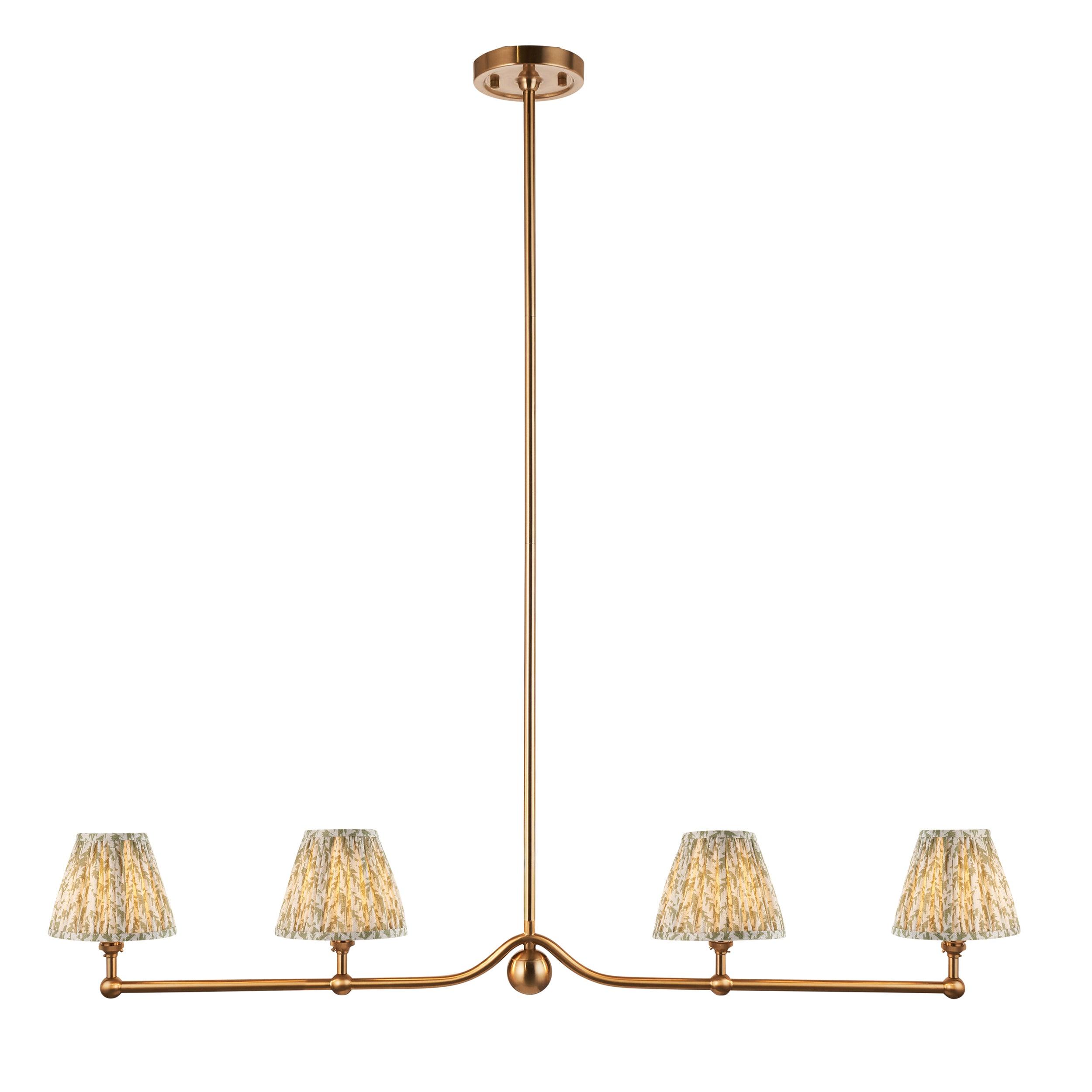 Santiago Brass 4 Light Pendant Ceiling Light With Green Leaf 16cm Shades