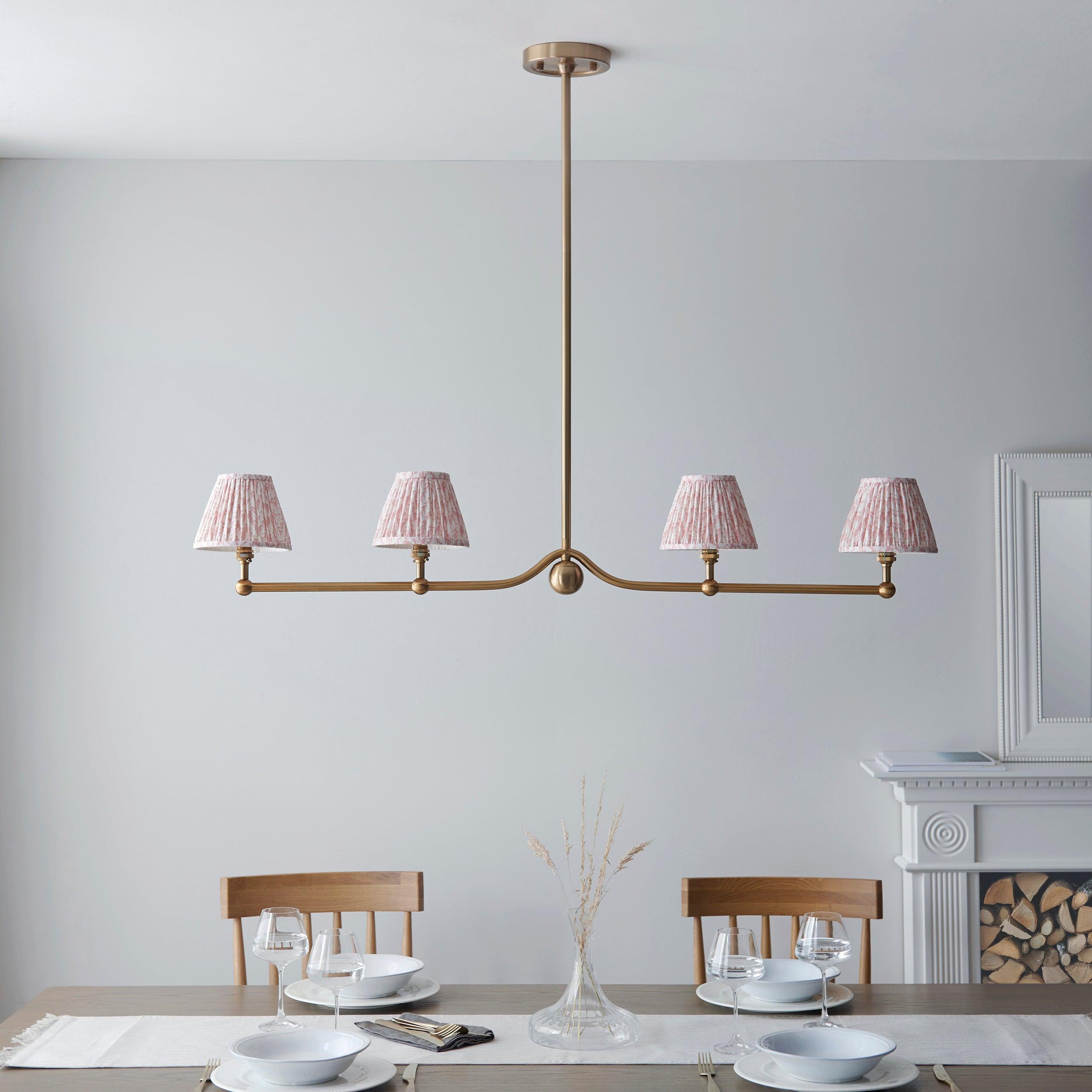 Santiago Brass 4 Light Pendant Ceiling Light With Peachy Leaf 16cm Shades