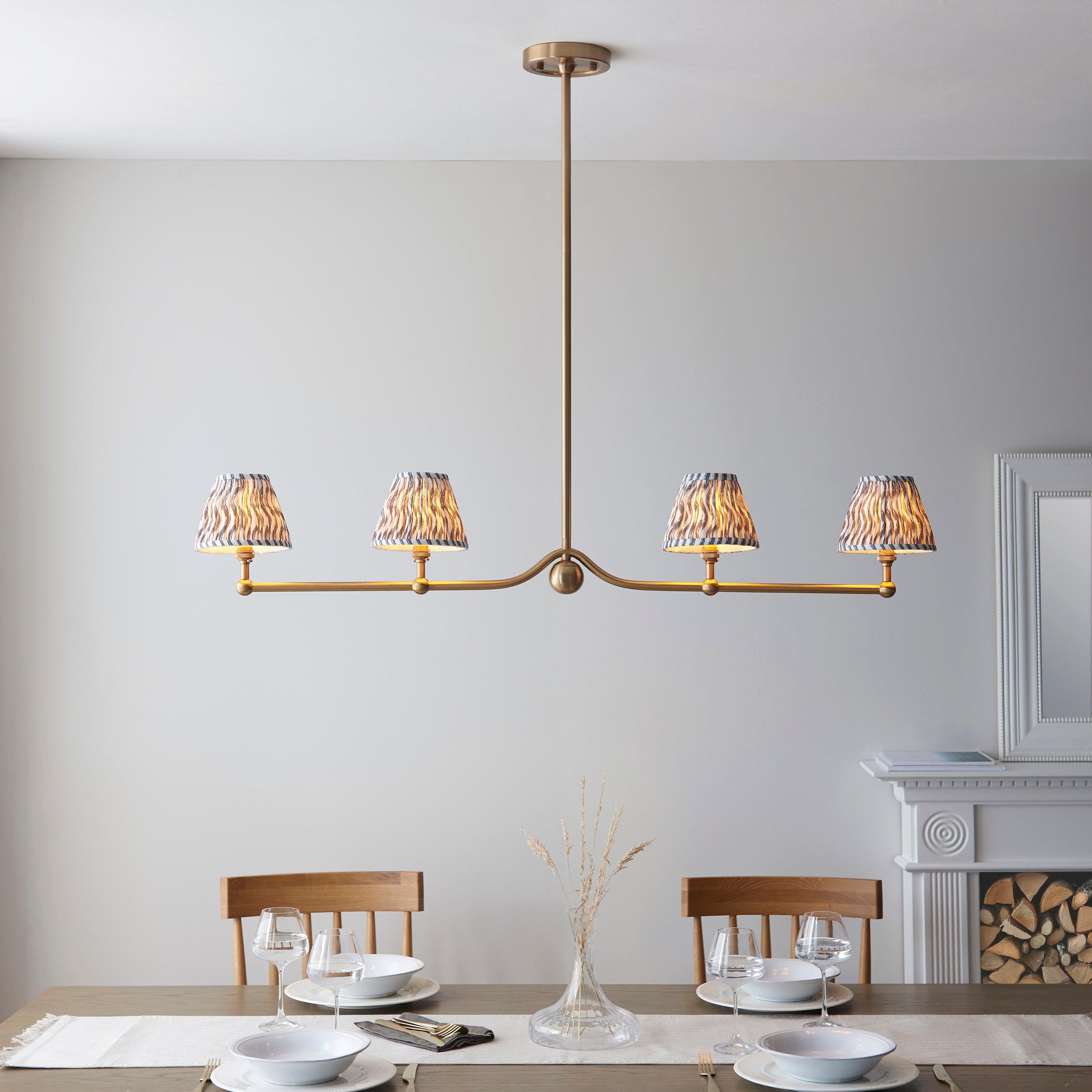 Santiago Brass 4 Light Pendant Ceiling Light With Grey Ripple 16cm Shades