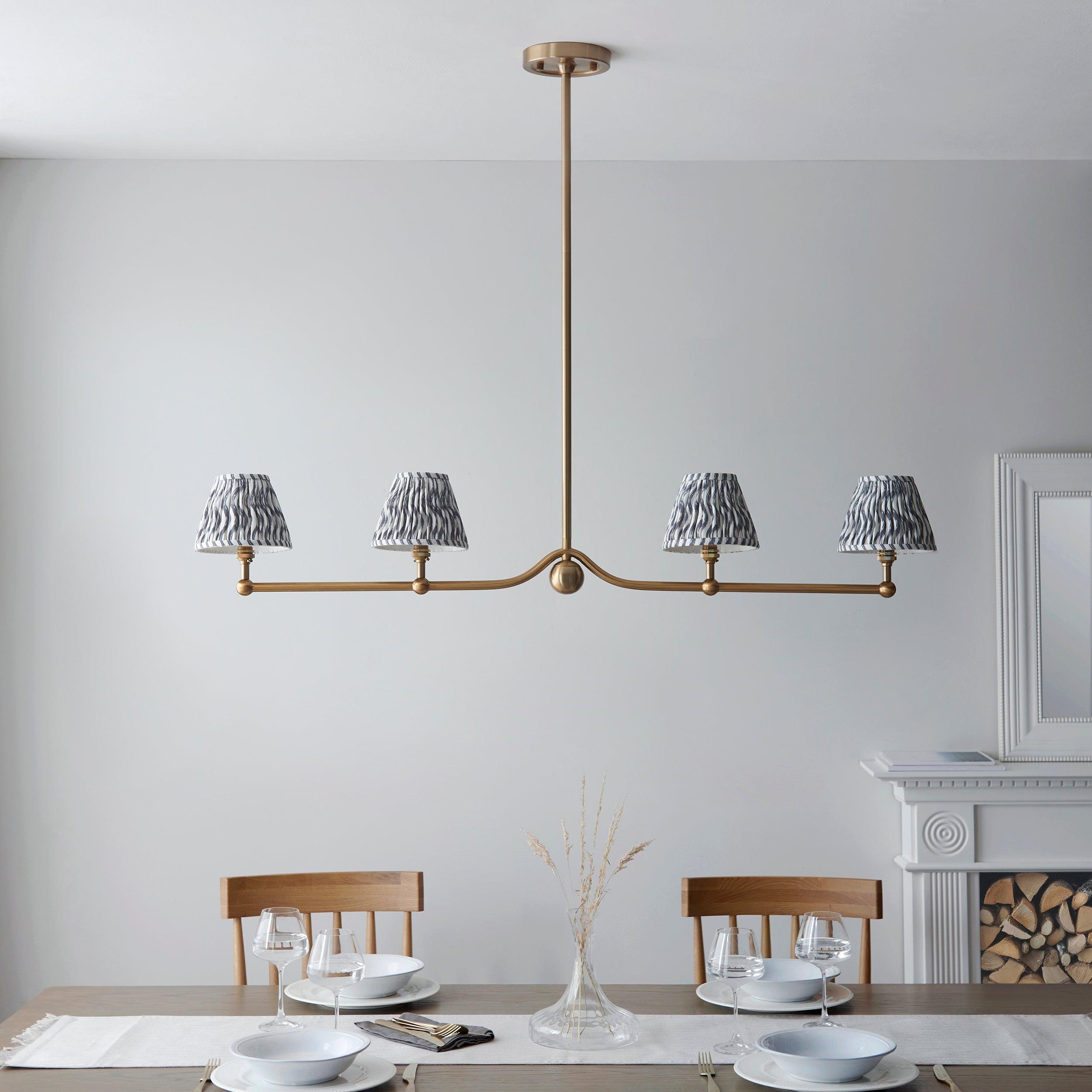 Santiago Brass 4 Light Pendant Ceiling Light With Grey Ripple 16cm Shades