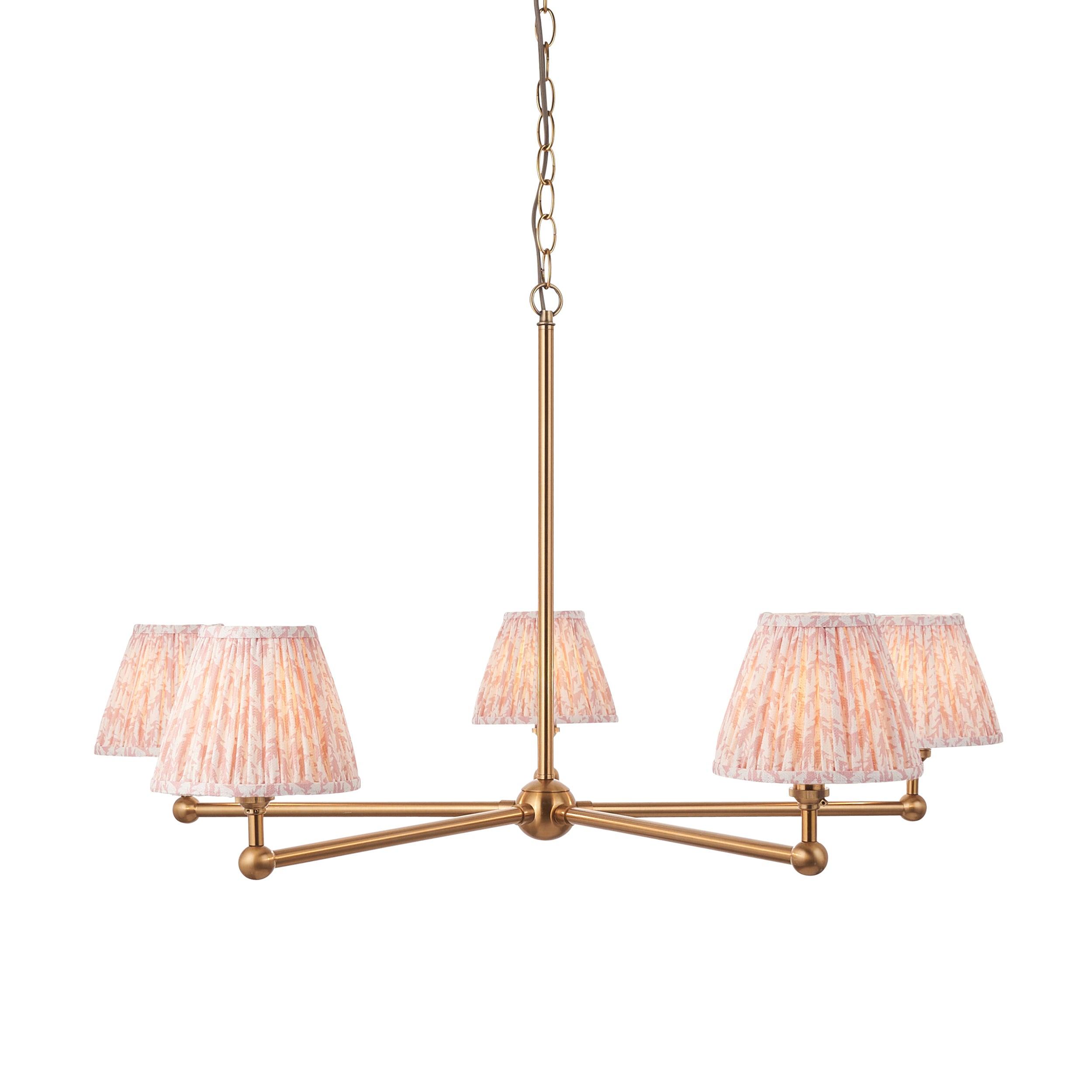 Santiago Brass 5 Light Pendant Ceiling Light With Peachy Leaf 16cm Shades