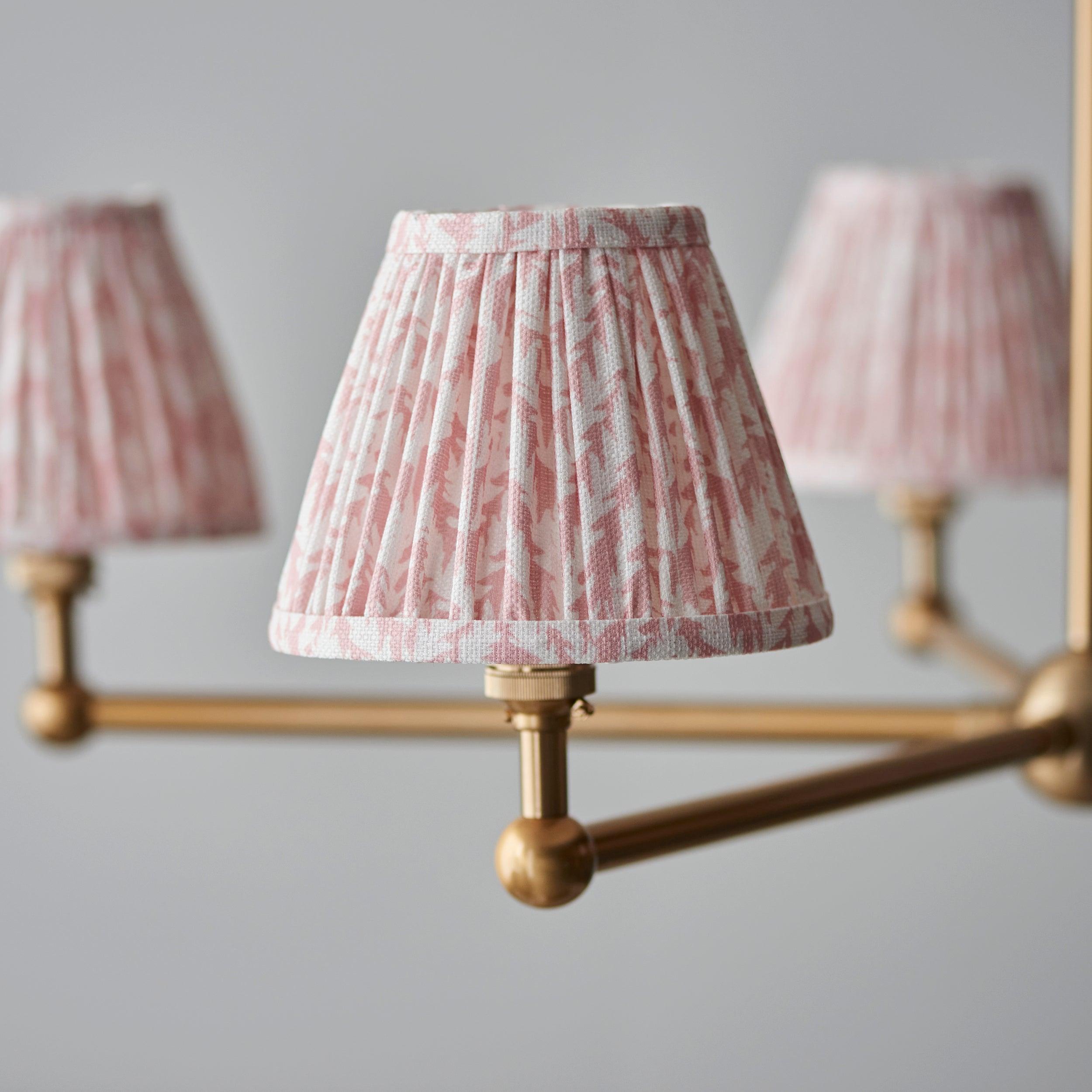 Santiago Brass 5 Light Pendant Ceiling Light With Peachy Leaf 16cm Shades