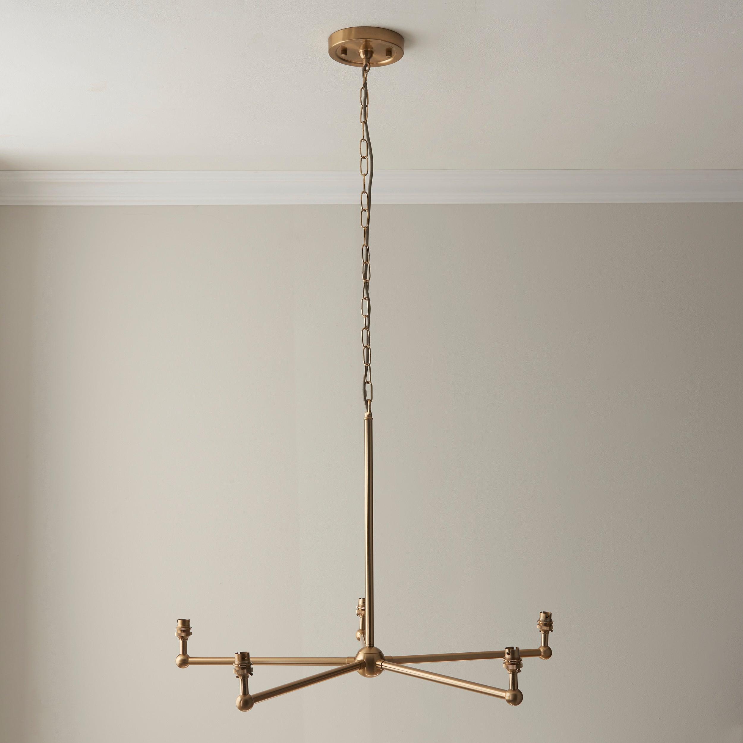 Santiago Brass 5 Light Pendant Ceiling Light With Peachy Leaf 16cm Shades