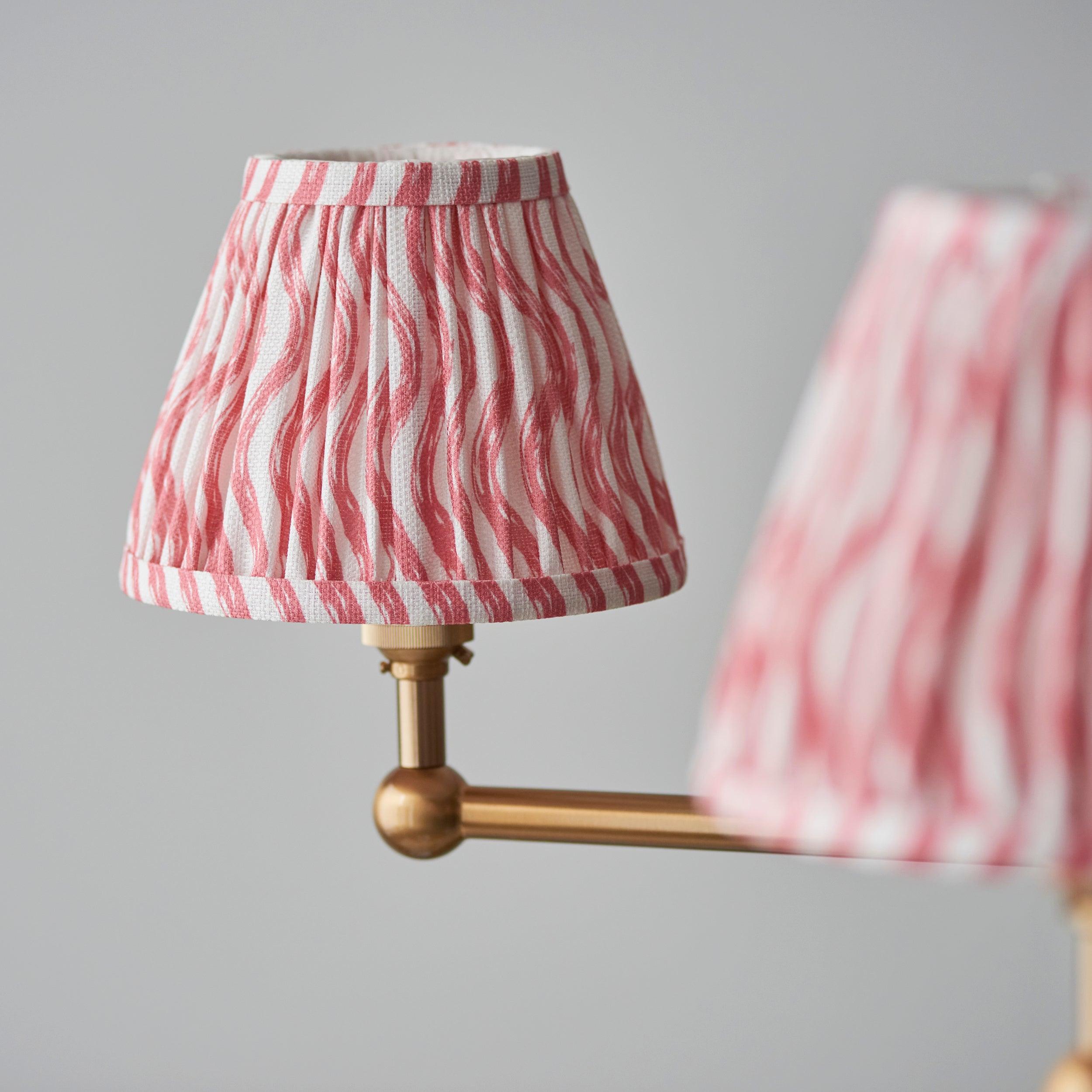 Santiago Brass 5 Light Pendant Ceiling Light With Pink Ripple 16cm Shades