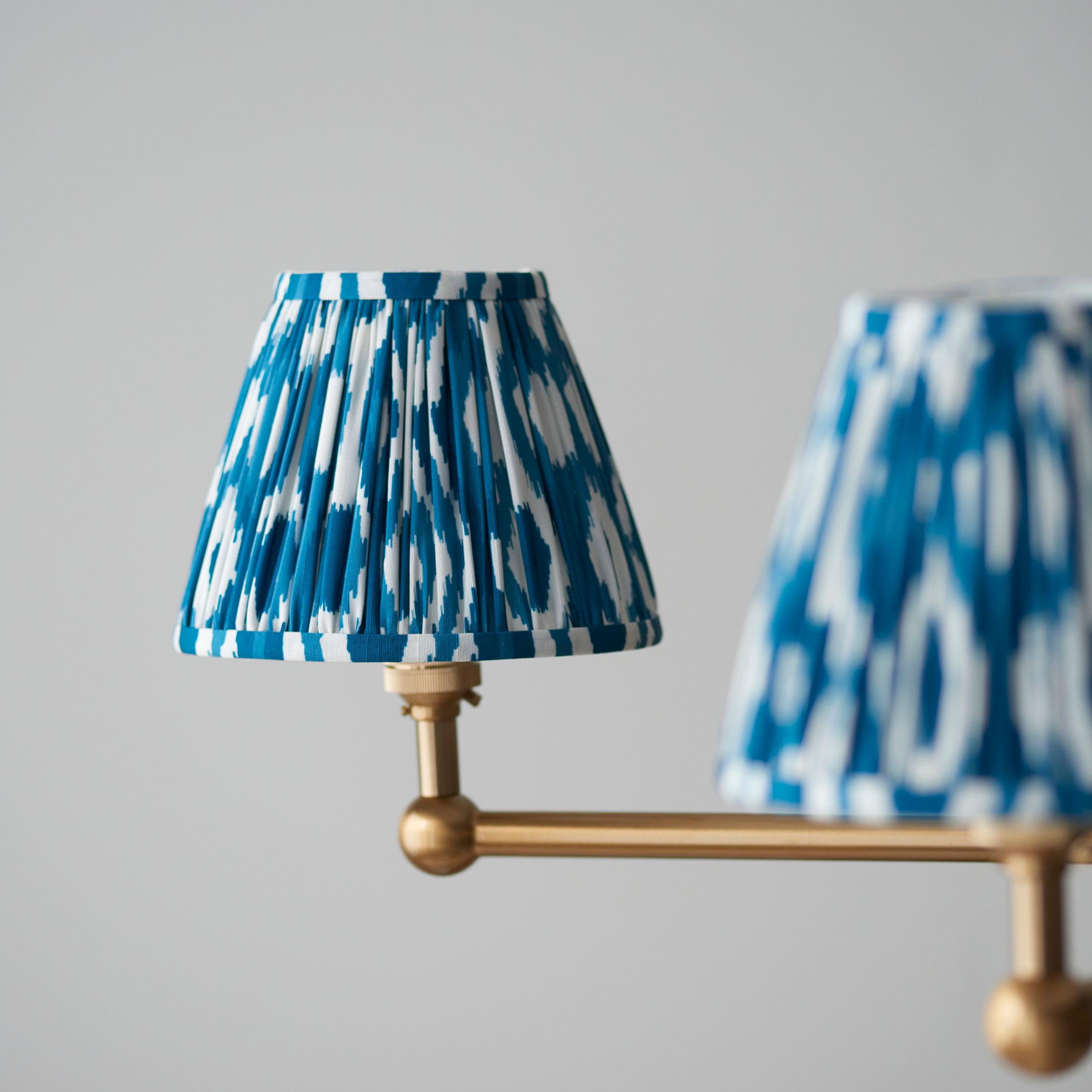 Santiago Brass 5 Light Pendant Ceiling Light With Blue Ikat 16cm Shades